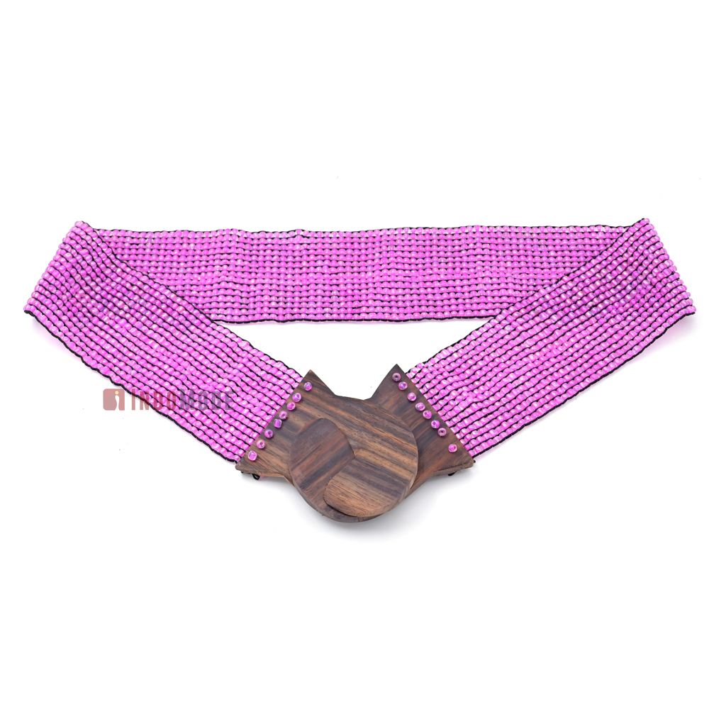 Women's Belt Stretchy Beaded Bali Cinch Belt Wood Clasp - Light Purple