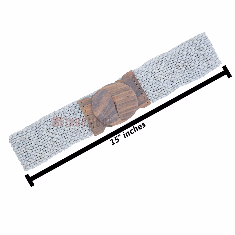 White Belt for Women Handcrafted Coconut Shell Elongated Beaded 2-inch Wide Elastic Stretchy Cinch BALI Fashion Sturdy Belt Wood Hook Clasp - Image 3