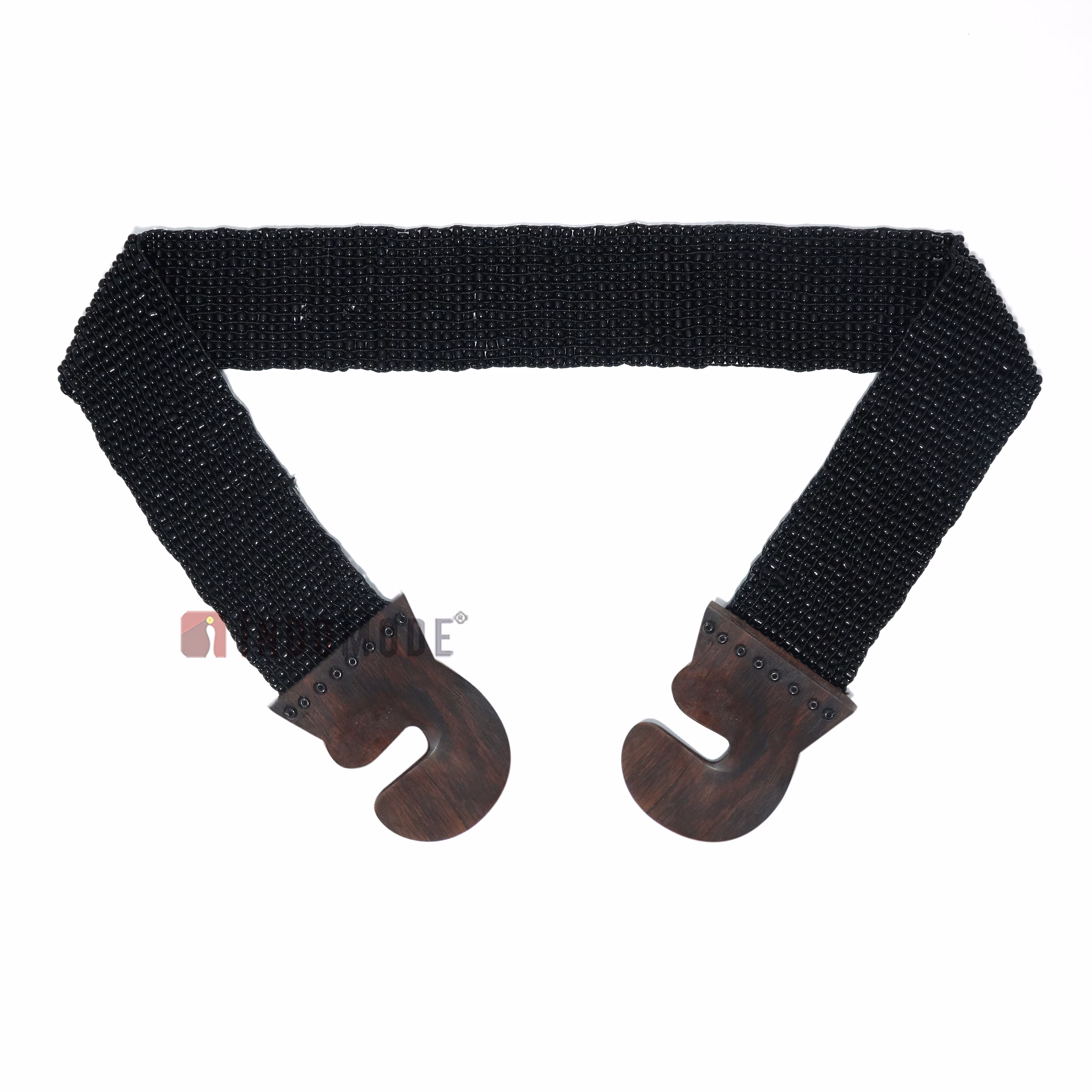 Women's Belt Stretchy Beaded Bali Cinch Belt Wood Clasp - Black - Image 3