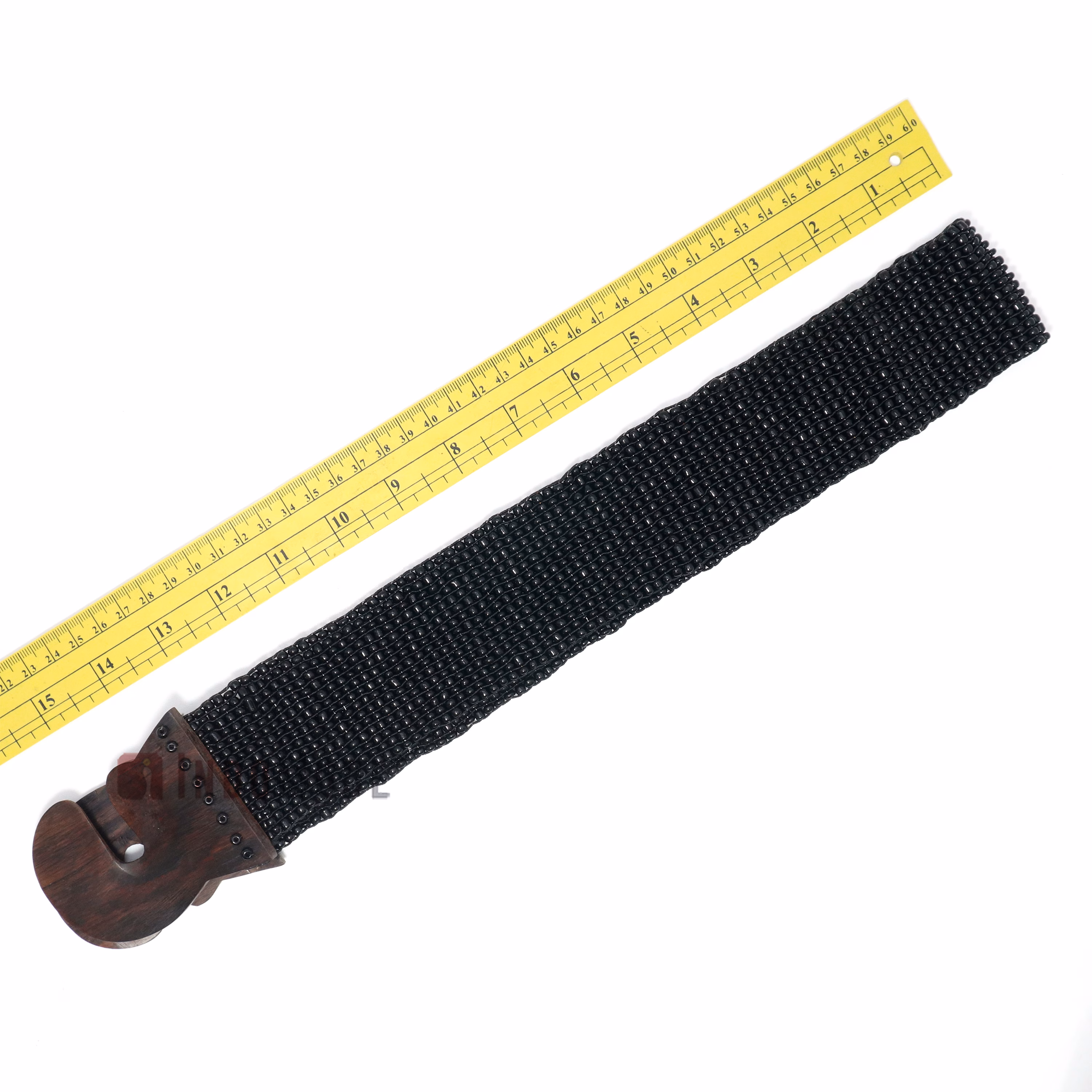 Women's Belt Stretchy Beaded Bali Cinch Belt Wood Clasp - Black - Image 4