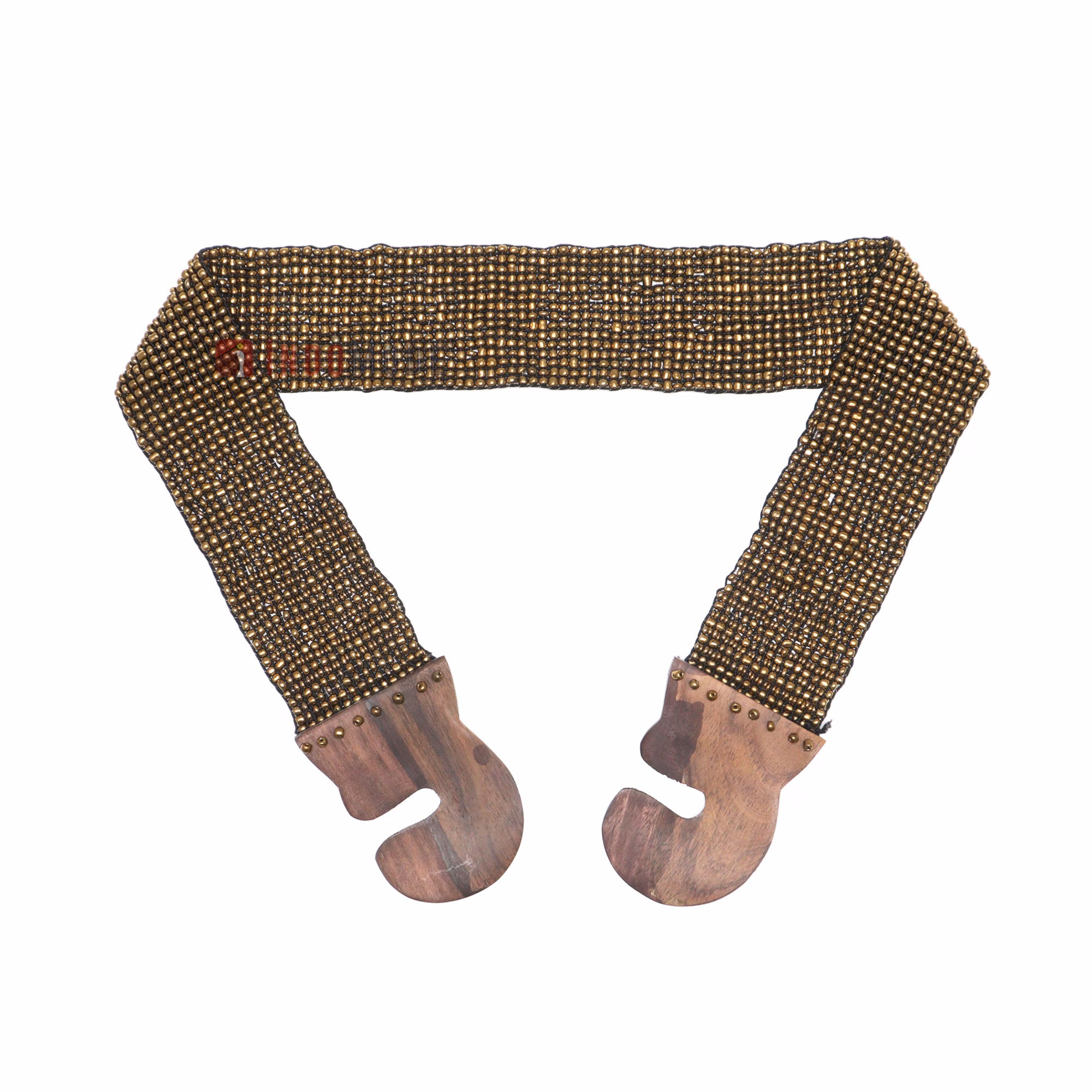 Women's Belt Stretchy Beaded Bali Cinch Belt Wood Clasp - Gold - Image 4