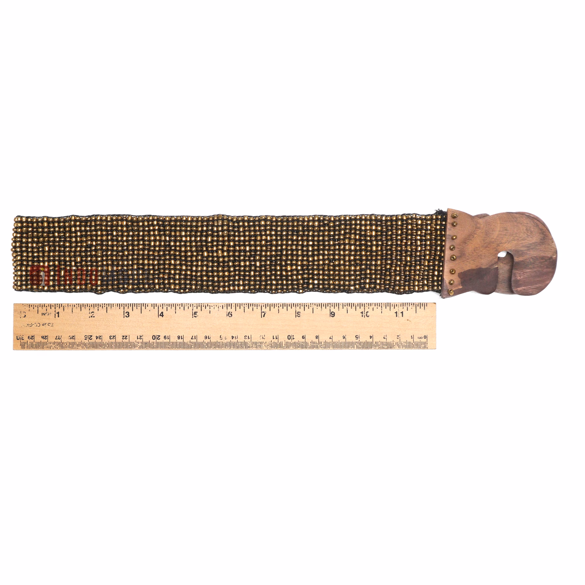Women's Belt Stretchy Beaded Bali Cinch Belt Wood Clasp - Gold - Image 5
