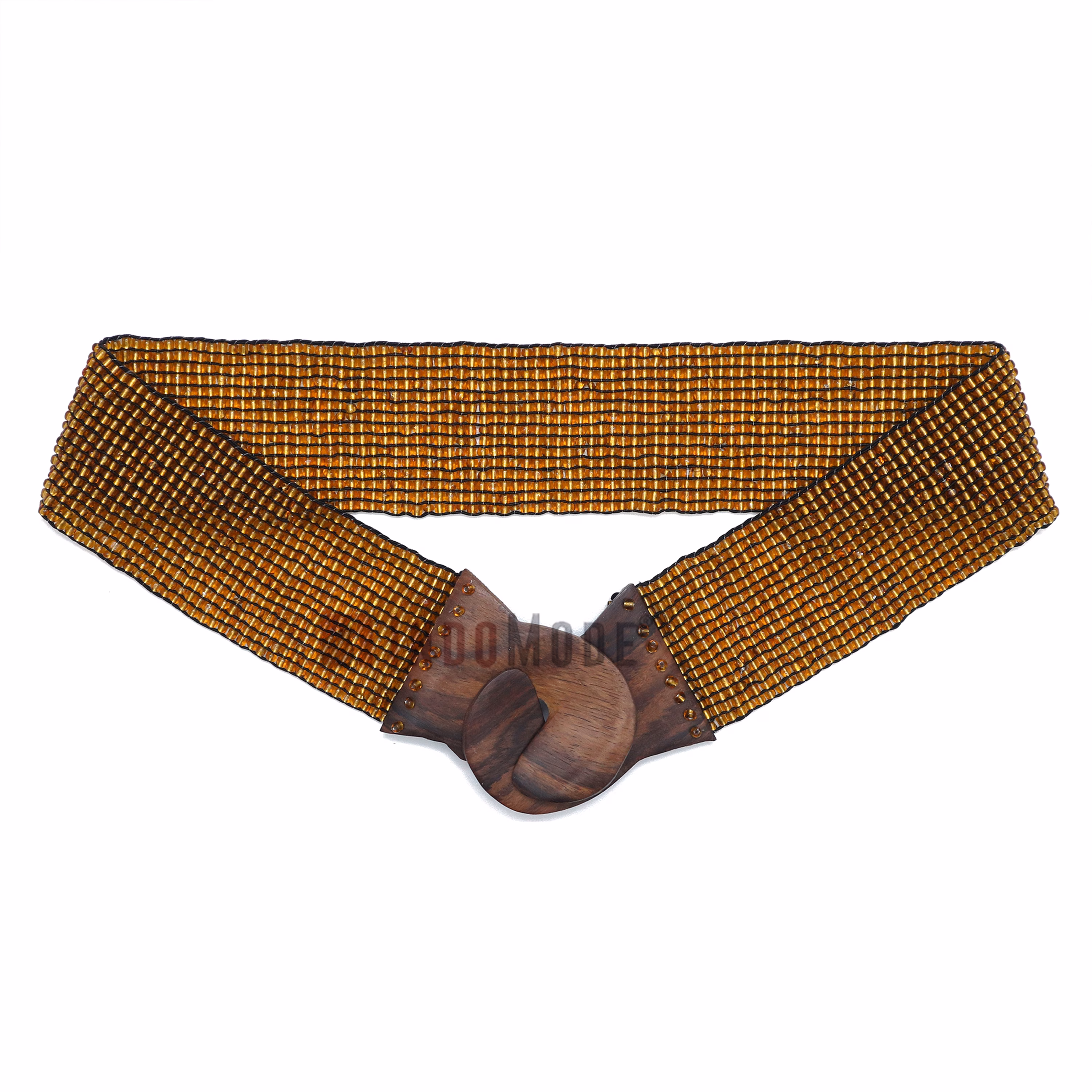Women's Belt Stretchy Beaded Bali Cinch Belt Wood Clasp - Translucent Gold - Image 1