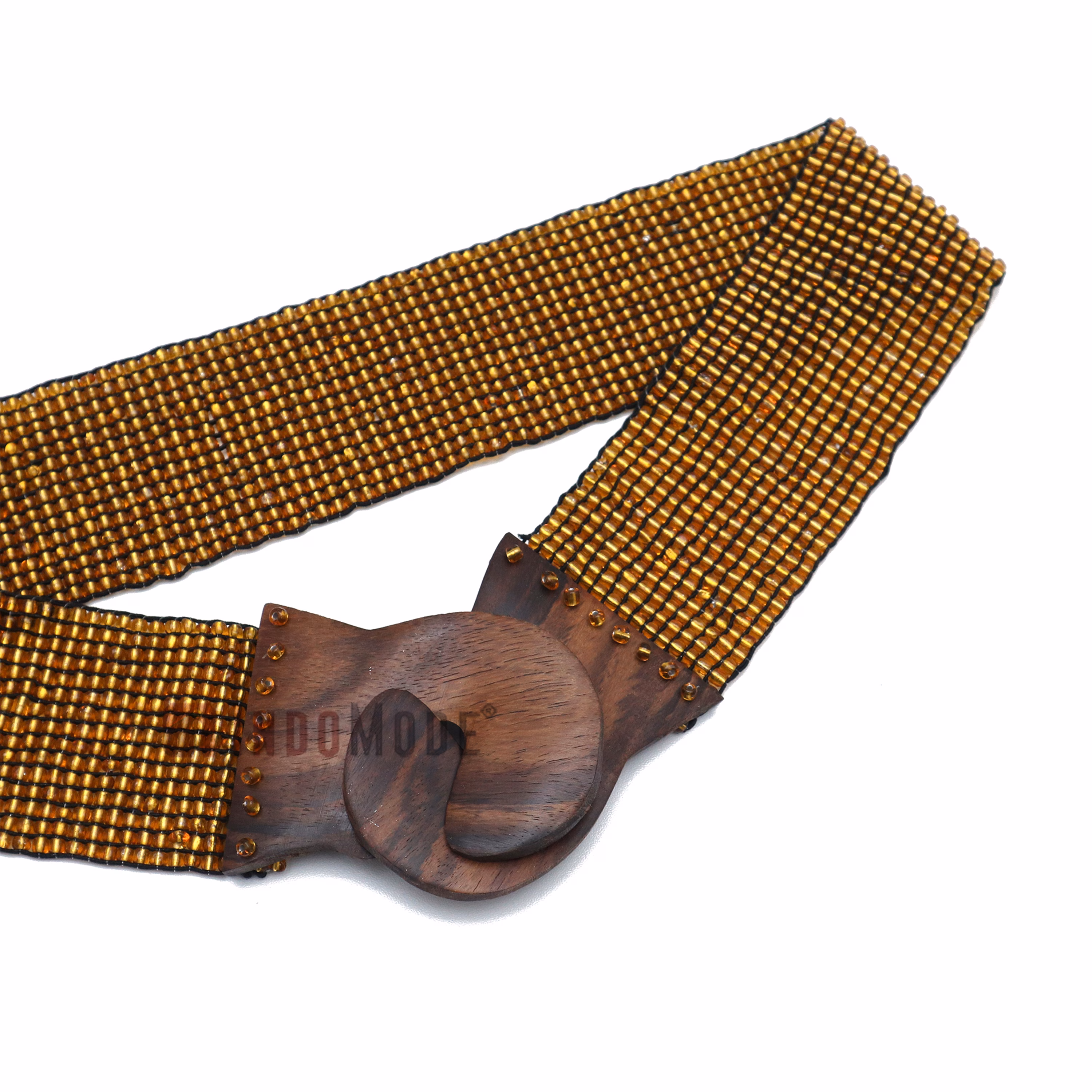 Women's Belt Stretchy Beaded Bali Cinch Belt Wood Clasp - Translucent Gold - Image 2