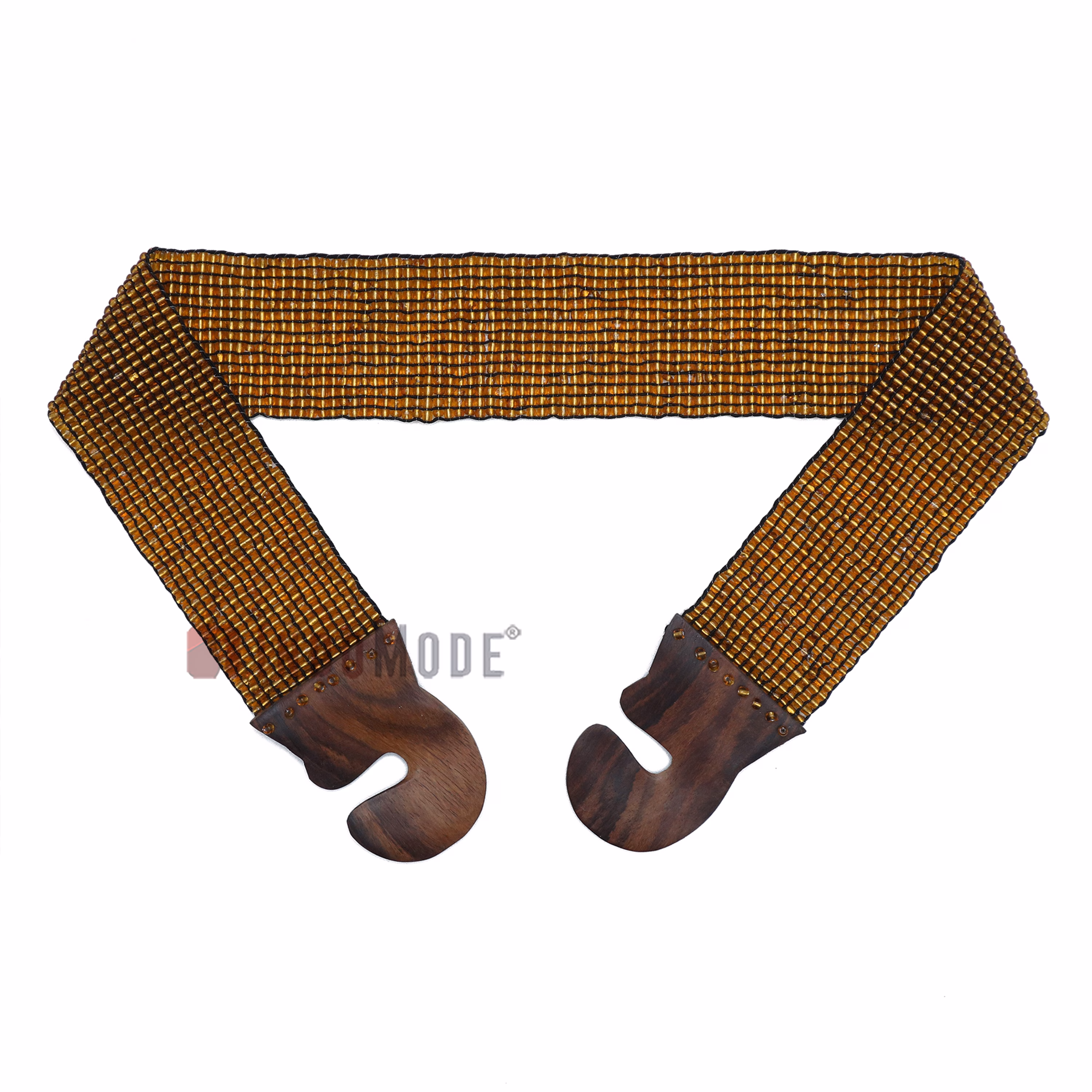 Women's Belt Stretchy Beaded Bali Cinch Belt Wood Clasp - Translucent Gold - Image 3