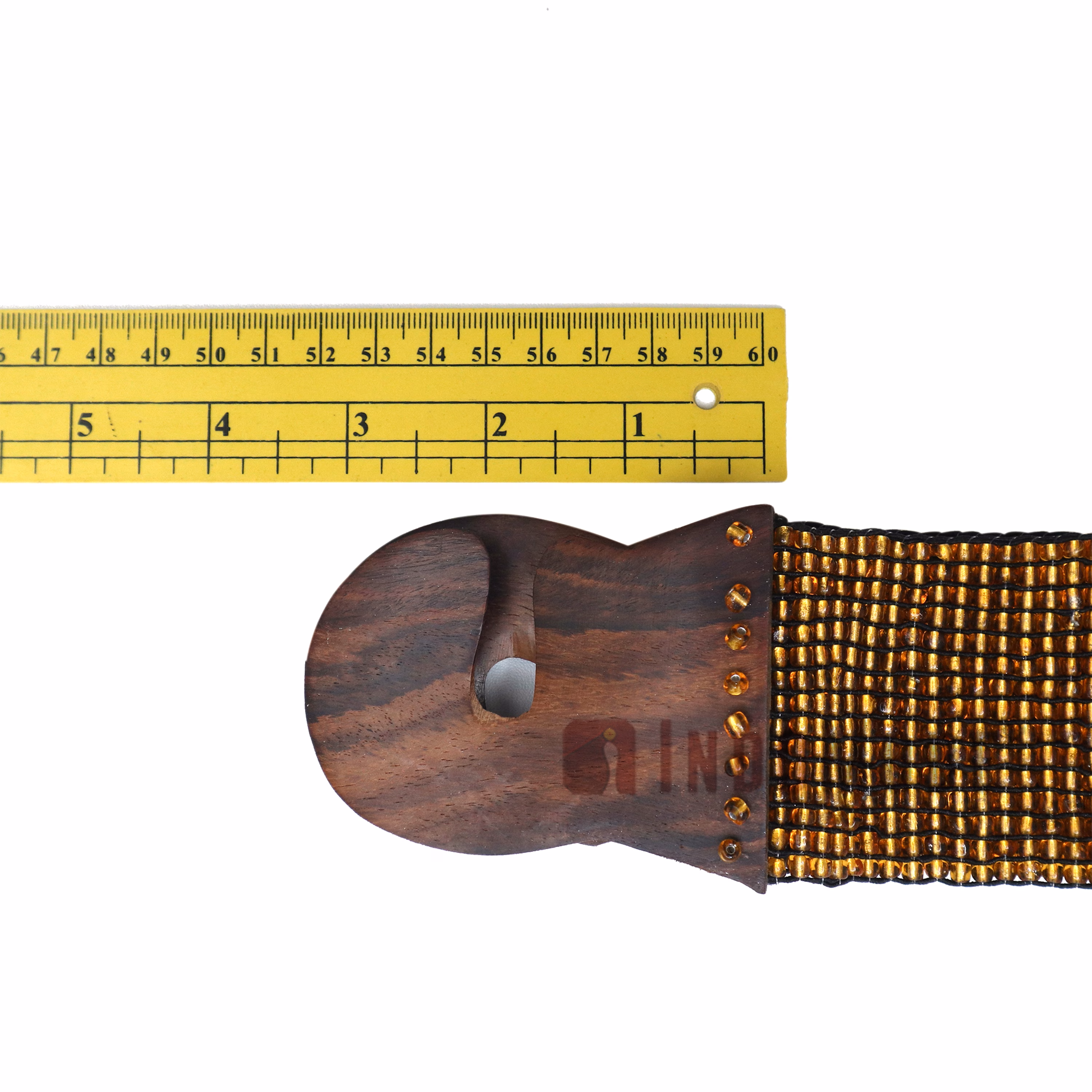 Women's Belt Stretchy Beaded Bali Cinch Belt Wood Clasp - Translucent Gold - Image 4