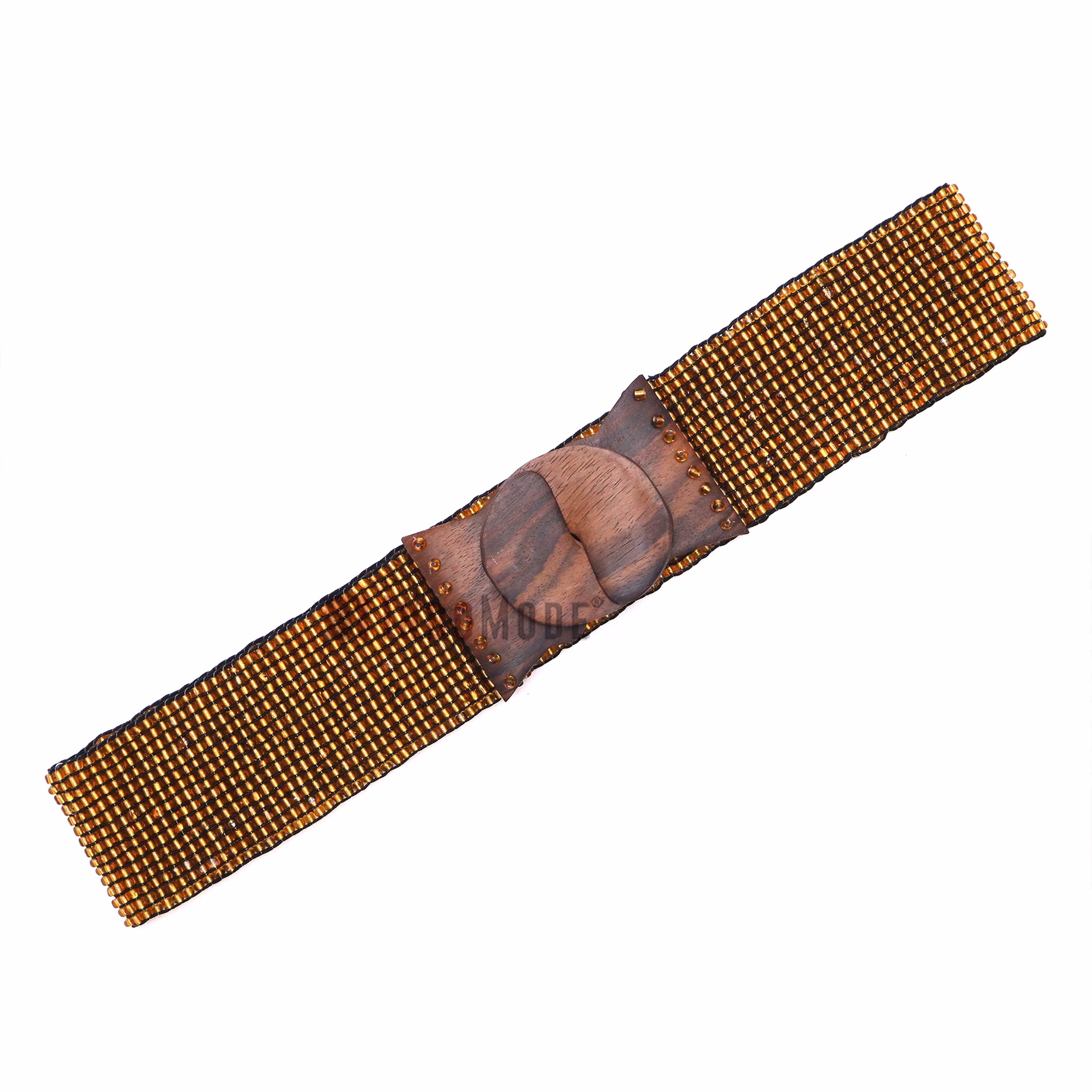 Women's Belt Stretchy Beaded Bali Cinch Belt Wood Clasp - Translucent Gold - Image 5