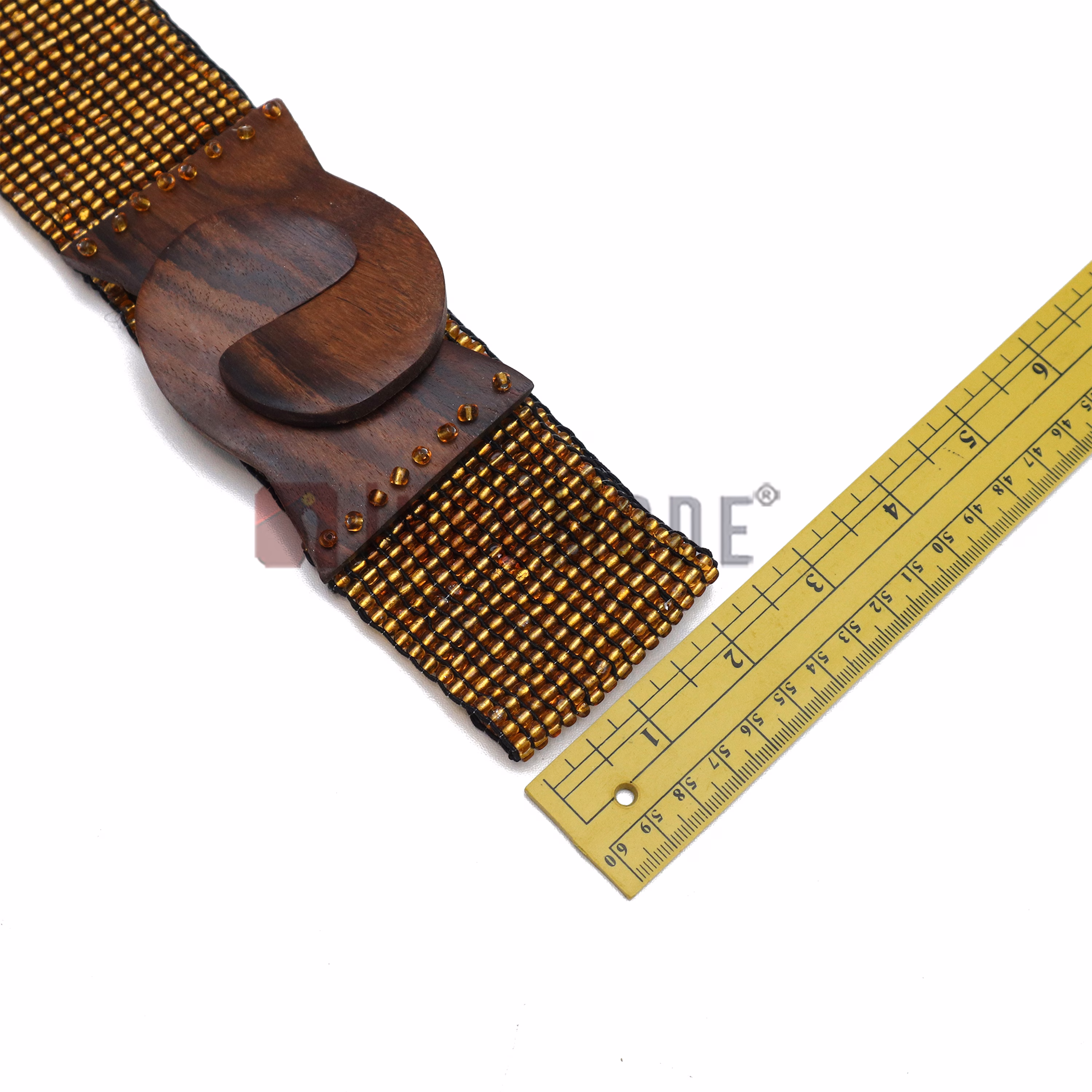 Women's Belt Stretchy Beaded Bali Cinch Belt Wood Clasp - Translucent Gold - Image 6