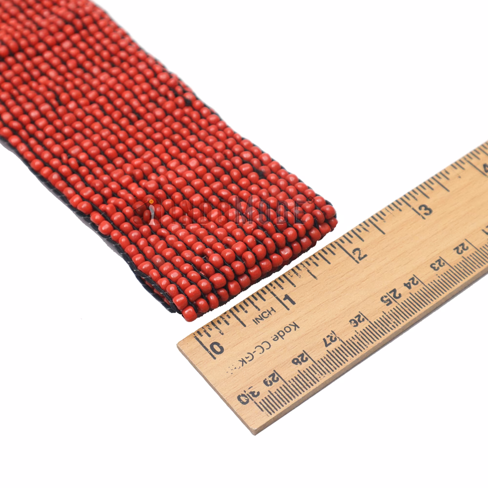 Women's Belt Stretchy Beaded Bali Cinch Belt Wood Clasp - Red - Image 5