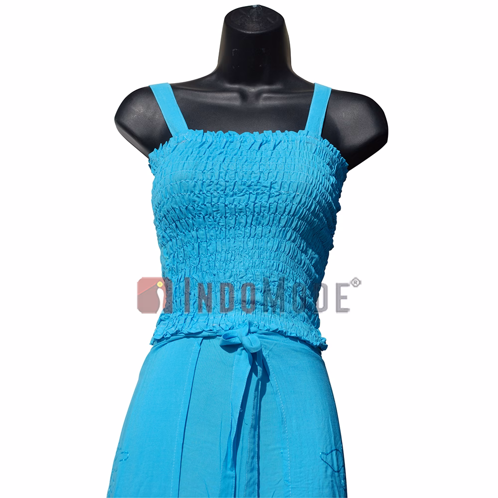 Plain Turquoise Embroidered Wrap Pants with Free Shirred Top Comfortable One-Size - Image 2