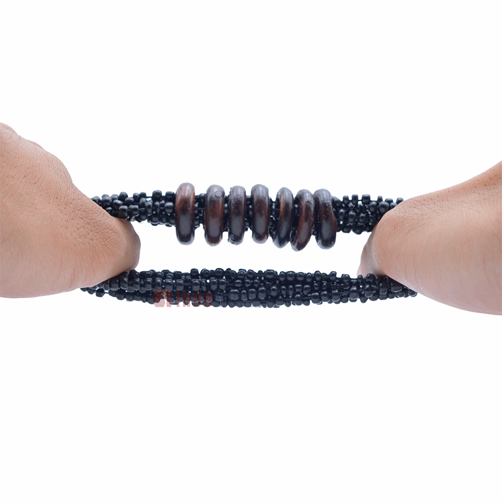Beaded Bali Bracelet - Black Handcrafted 10-Strand Elastic Stretchy Women's Jewelry with Wood Rings Size 6.5-7.5 inch with Gift Box - Image 4