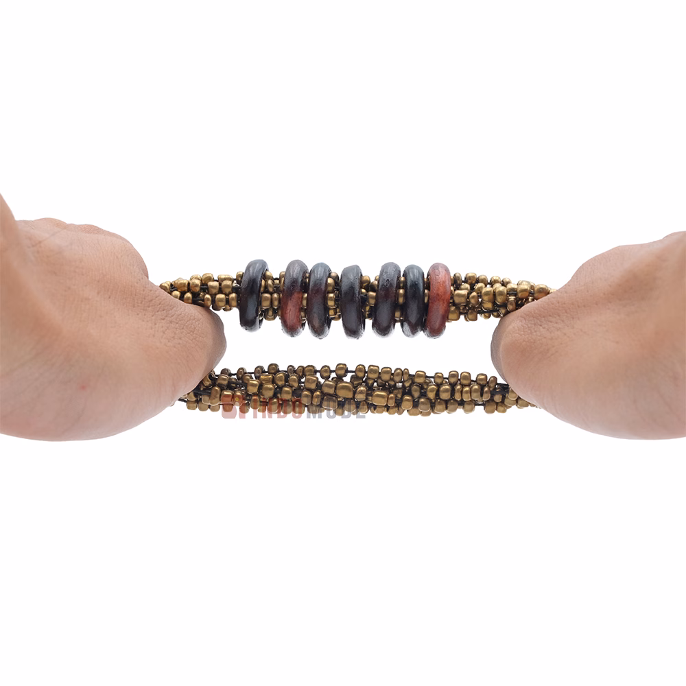 Beaded Bali Bracelet - Gold Handcrafted 10-Strand Elastic Stretchy Women's Jewelry with Wood Rings Size 6.5-7.5 inch with Gift Box