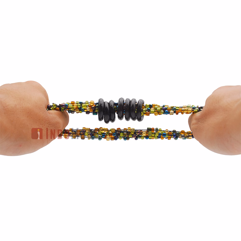 Beaded Bali Bracelet - Mix Translucent Green, Translucent Gold, Translucent Purple Handcrafted 10-Strand Elastic Stretchy Women's Jewelry with Wood Rings Size 6.5-7.5 inch with Gift Box