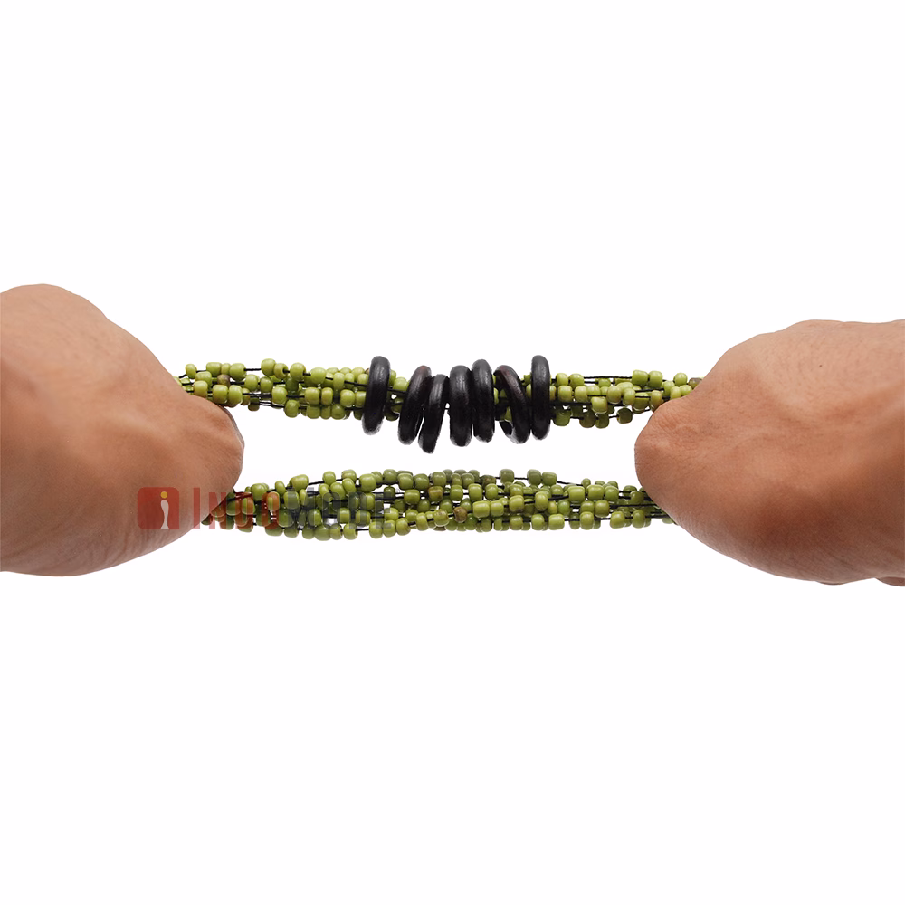 Beaded Bali Bracelet - Parrot Green Handcrafted 10-Strand Elastic Stretchy Women's Jewelry with Wood Rings Size 6.5-7.5 inch with Gift Box - Image 3