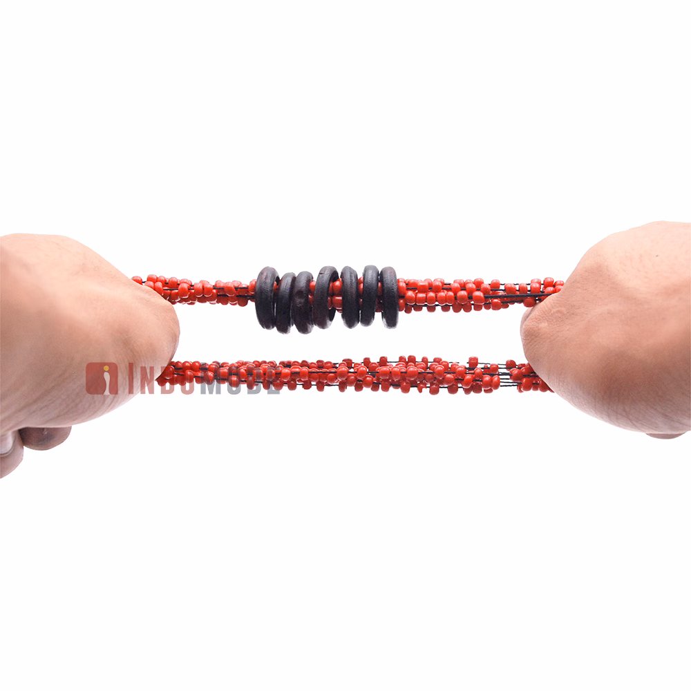 Beaded Bali Bracelet - Red Handcrafted 10-Strand Elastic Stretchy Women's Jewelry with Wood Rings Size 6.5-7.5 inch with Gift Box - Image 3