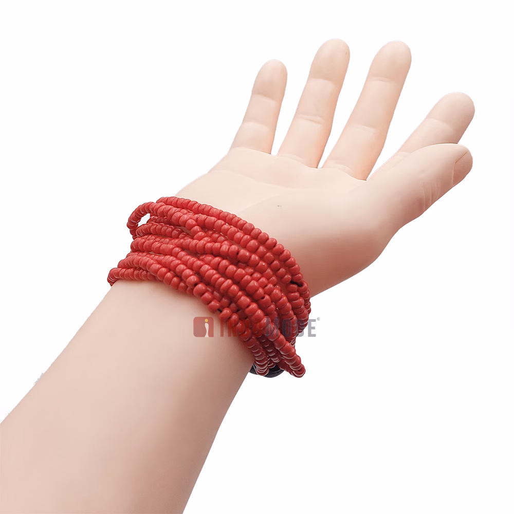 Beaded Bali Bracelet - Red Handcrafted 10-Strand Elastic Stretchy Women's Jewelry with Wood Rings Size 6.5-7.5 inch with Gift Box - Image 6