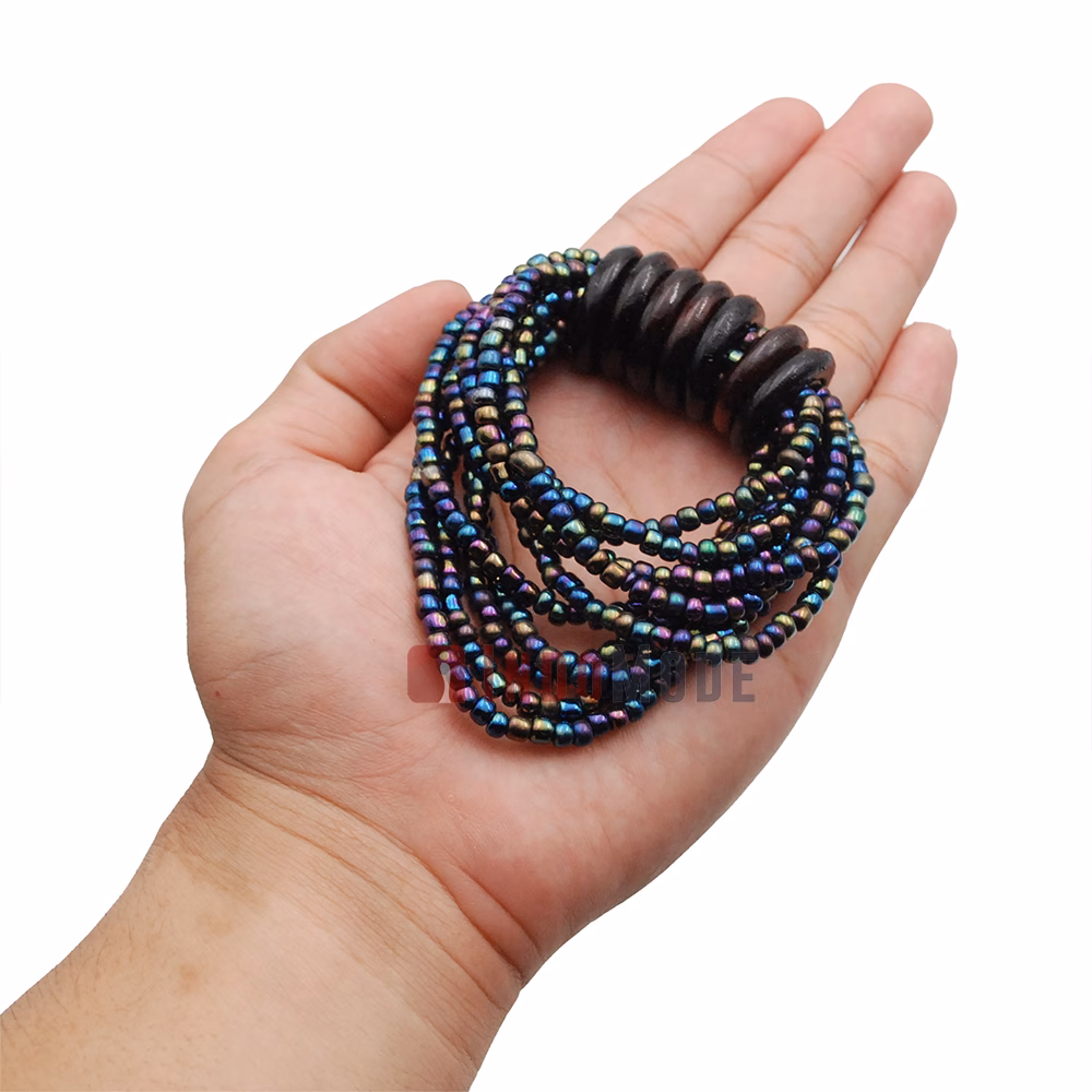 Beaded Bali Bracelet - Rainbow Chrome Handcrafted 10-Strand Elastic Stretchy Women's Jewelry with Wood Rings Size 6.5-7.5 inch with Gift Box - Image 4