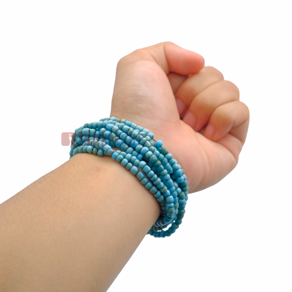 Beaded Bali Bracelet - Turquoise Handcrafted 10-Strand Elastic Stretchy Women's Jewelry with Wood Rings Size 6.5-7.5 inch with Gift Box