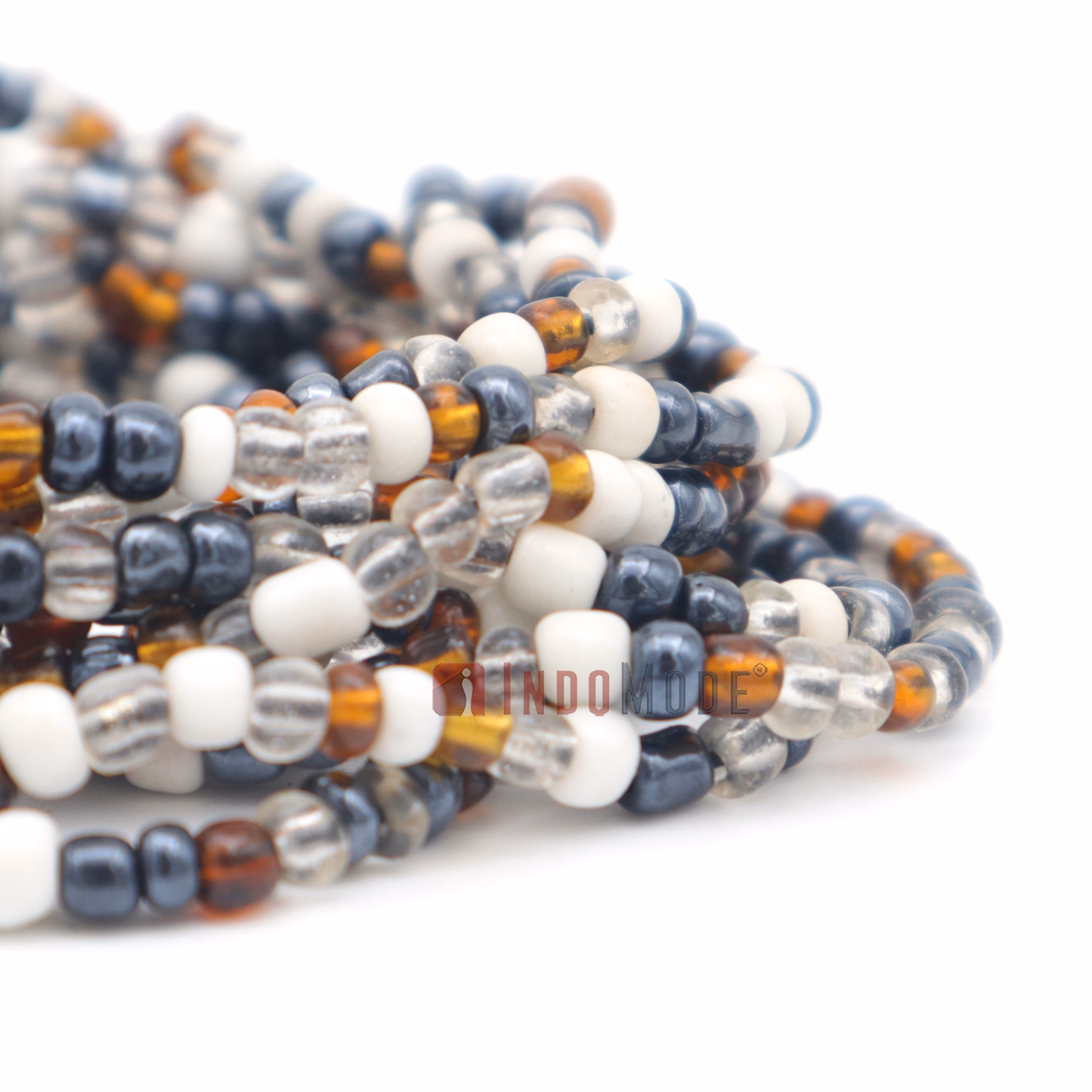 Beaded Bali Bracelet - Clear, White, Translucent Gold, Hematite Handcrafted 10-Strand Elastic Stretchy Women's Jewelry with Wood Rings Size 6.5-7.5 inch with Gift Box - Image 4