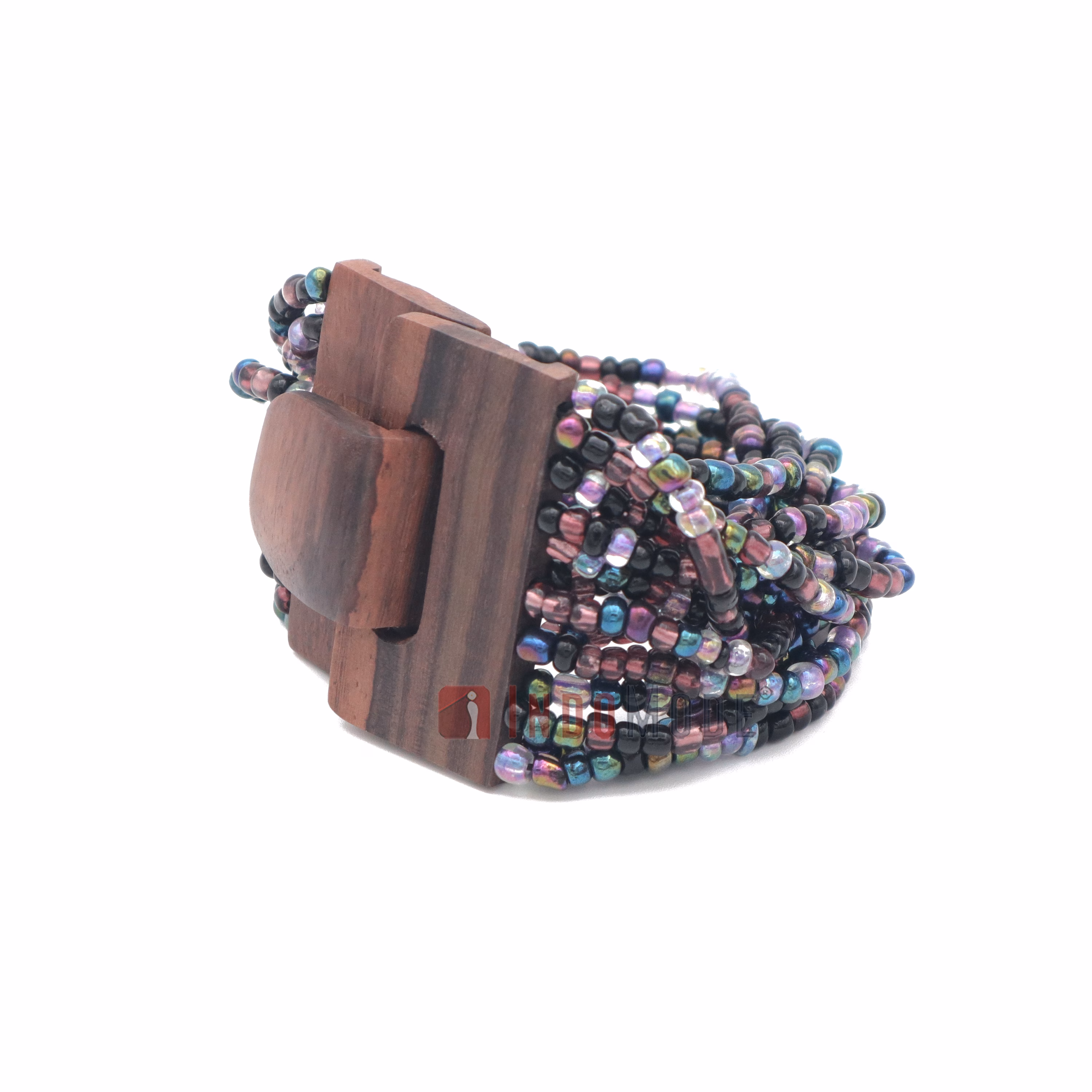 Handmade Purple & Rainbow Chrome Beaded Bracelet with Hardwood Clasp - Image 2