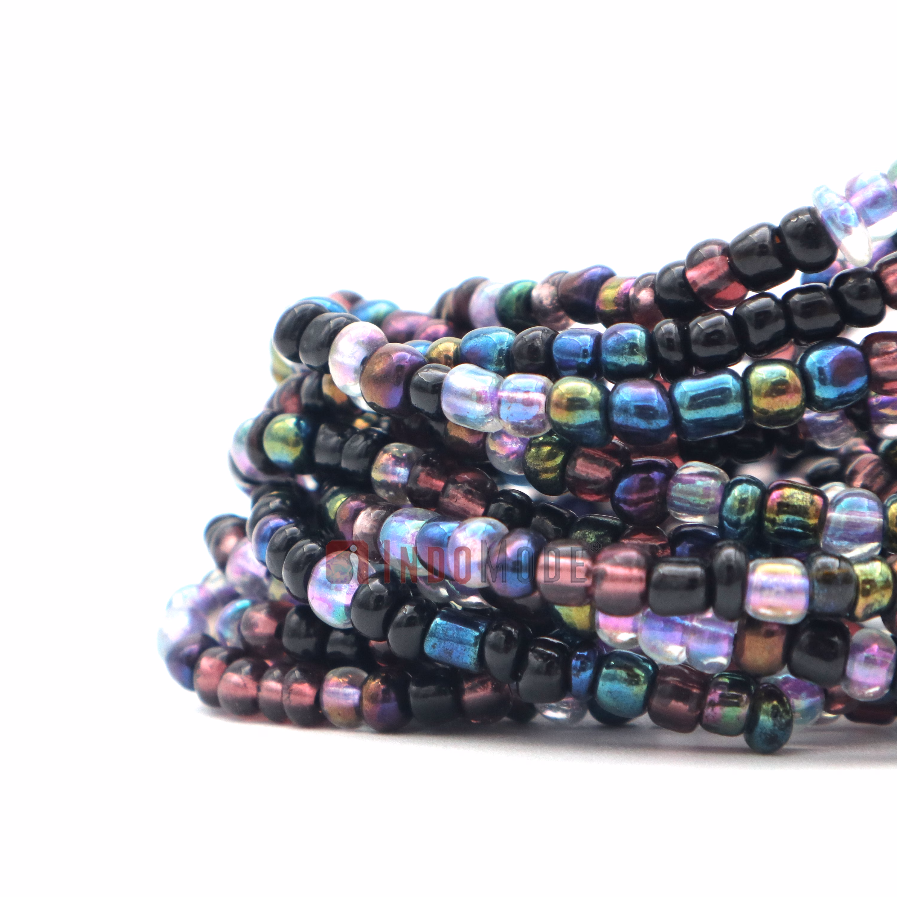 Handmade Purple & Rainbow Chrome Beaded Bracelet with Hardwood Clasp - Image 3