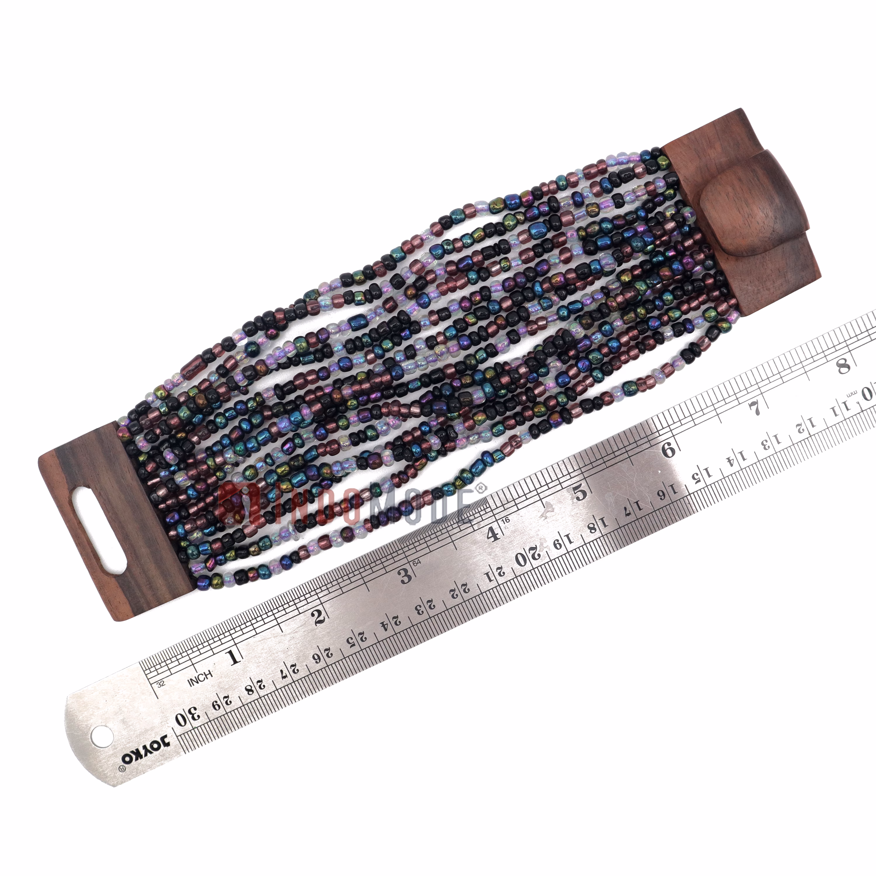 Handmade Purple & Rainbow Chrome Beaded Bracelet with Hardwood Clasp - Image 4