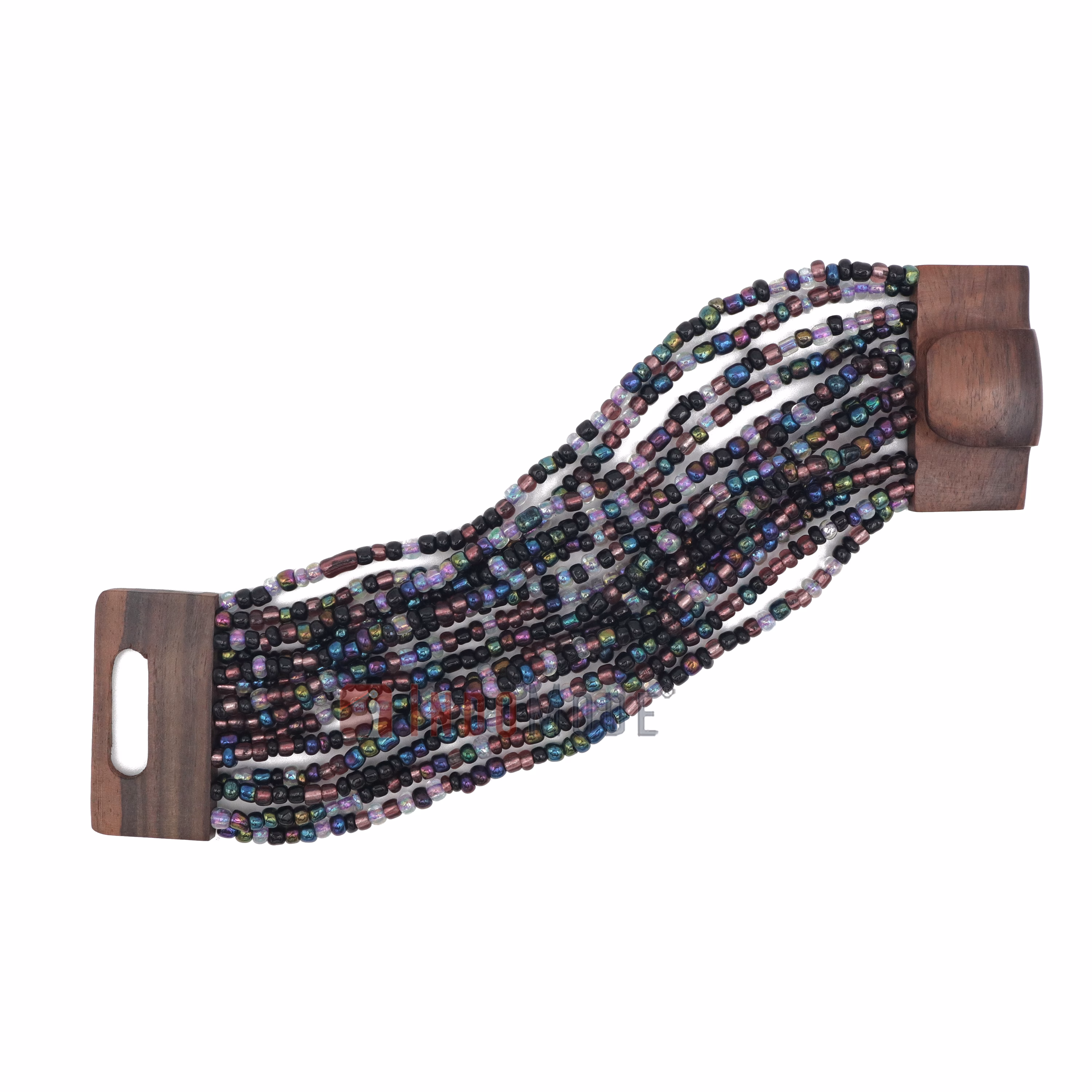 Handmade Purple & Rainbow Chrome Beaded Bracelet with Hardwood Clasp - Image 5