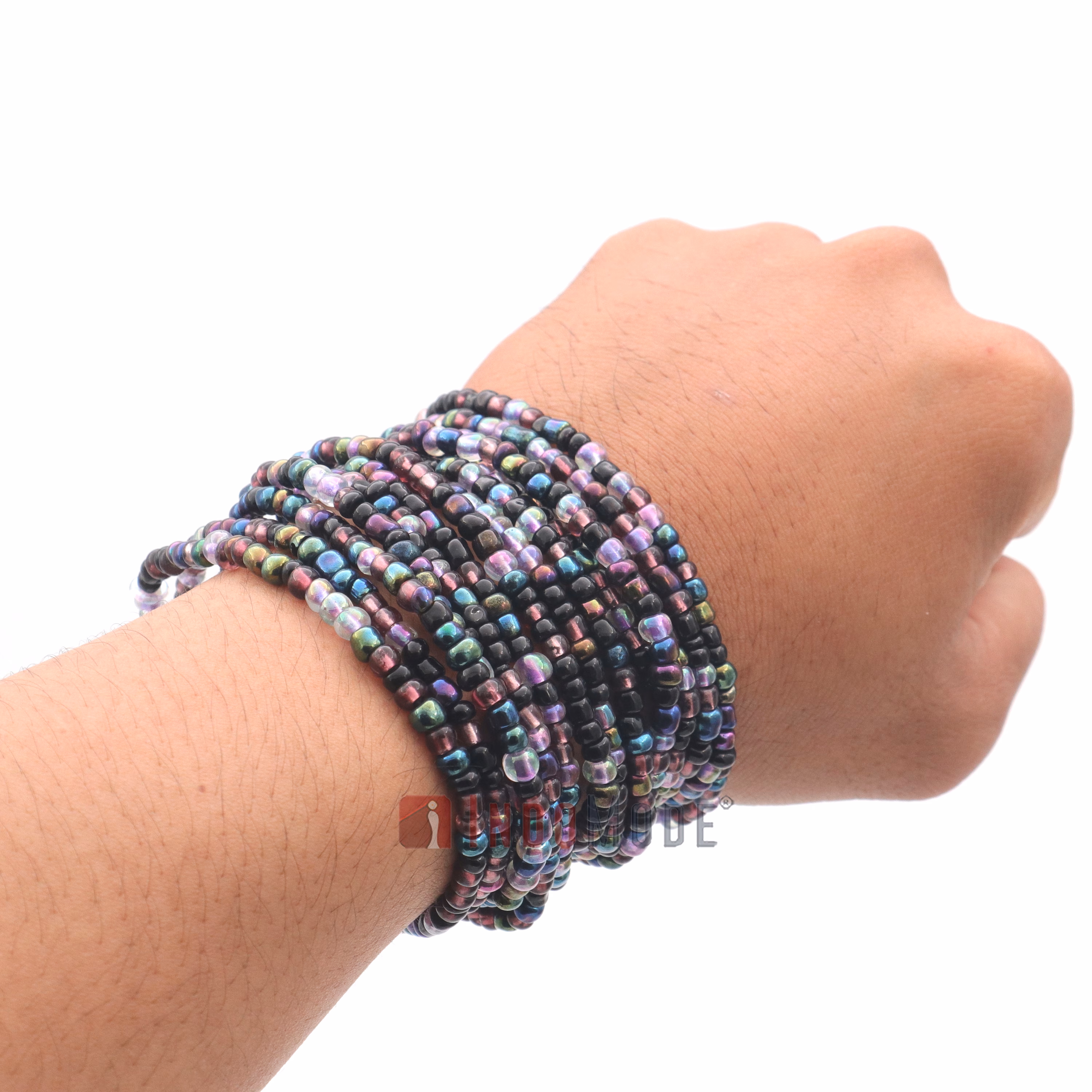 Handmade Purple & Rainbow Chrome Beaded Bracelet with Hardwood Clasp - Image 7
