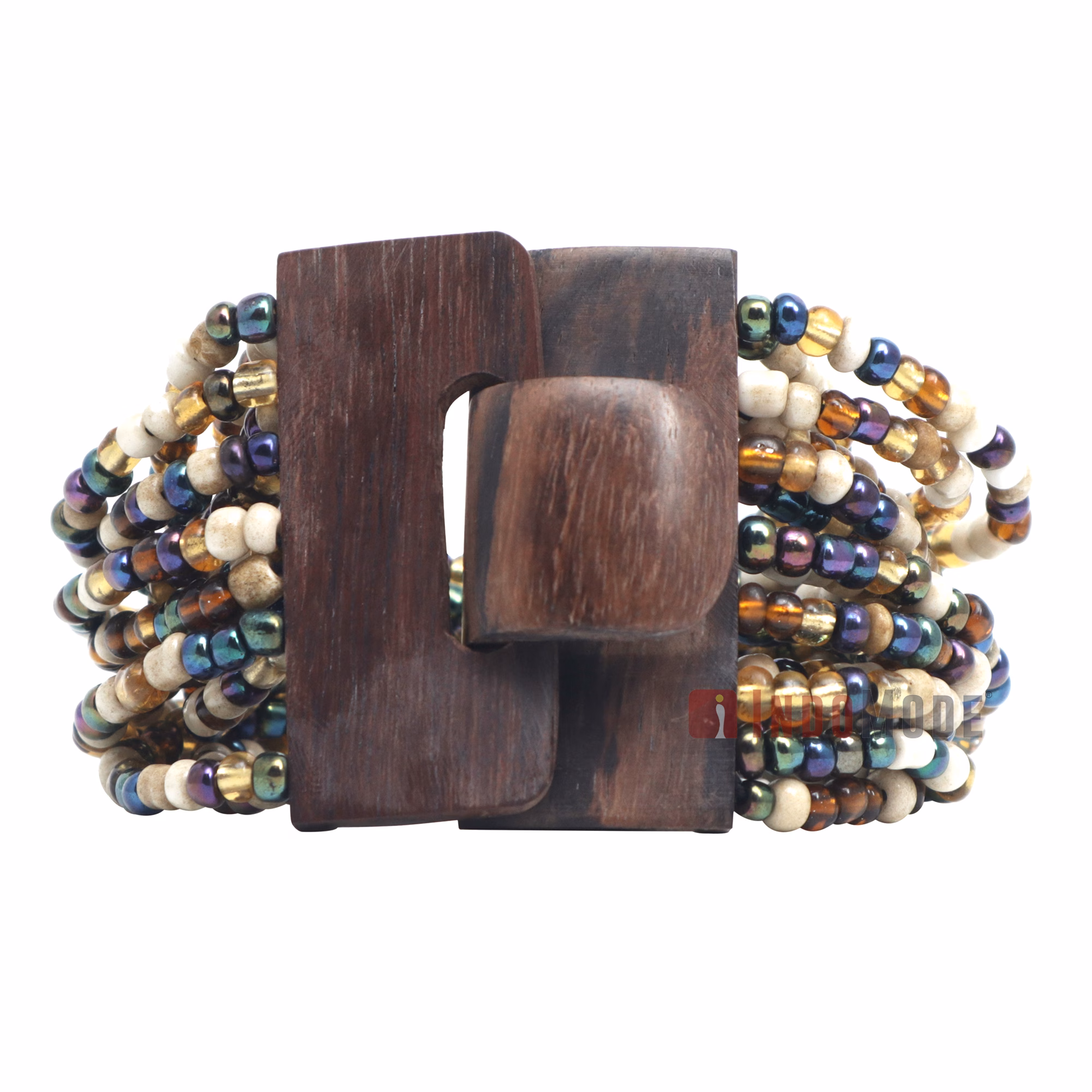 Beaded In Bali Bracelet 14-Strand Bone-Color White Chrome Brown Mix