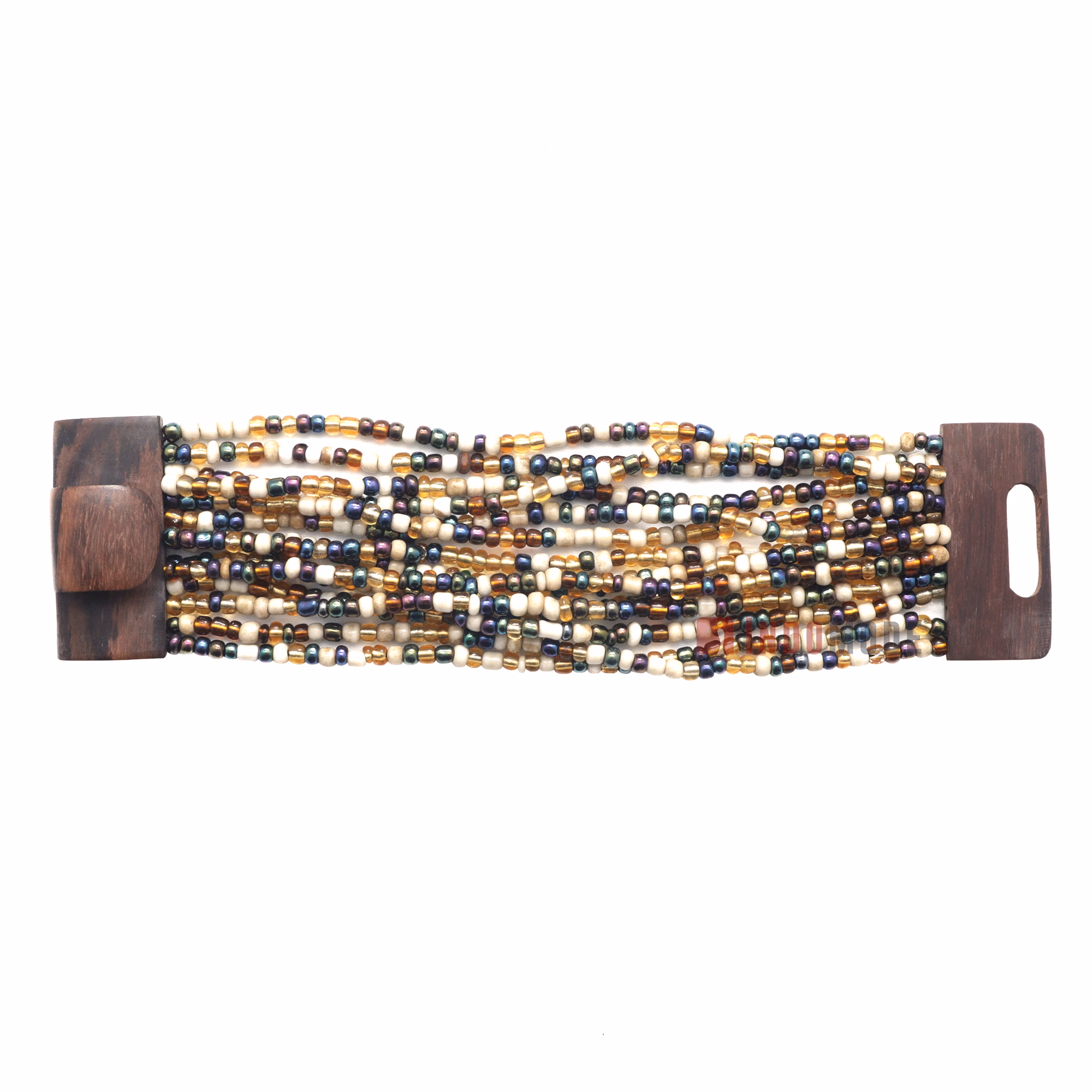 Beaded In Bali Bracelet 14-Strand Bone-Color White Chrome Brown Mix - Image 4