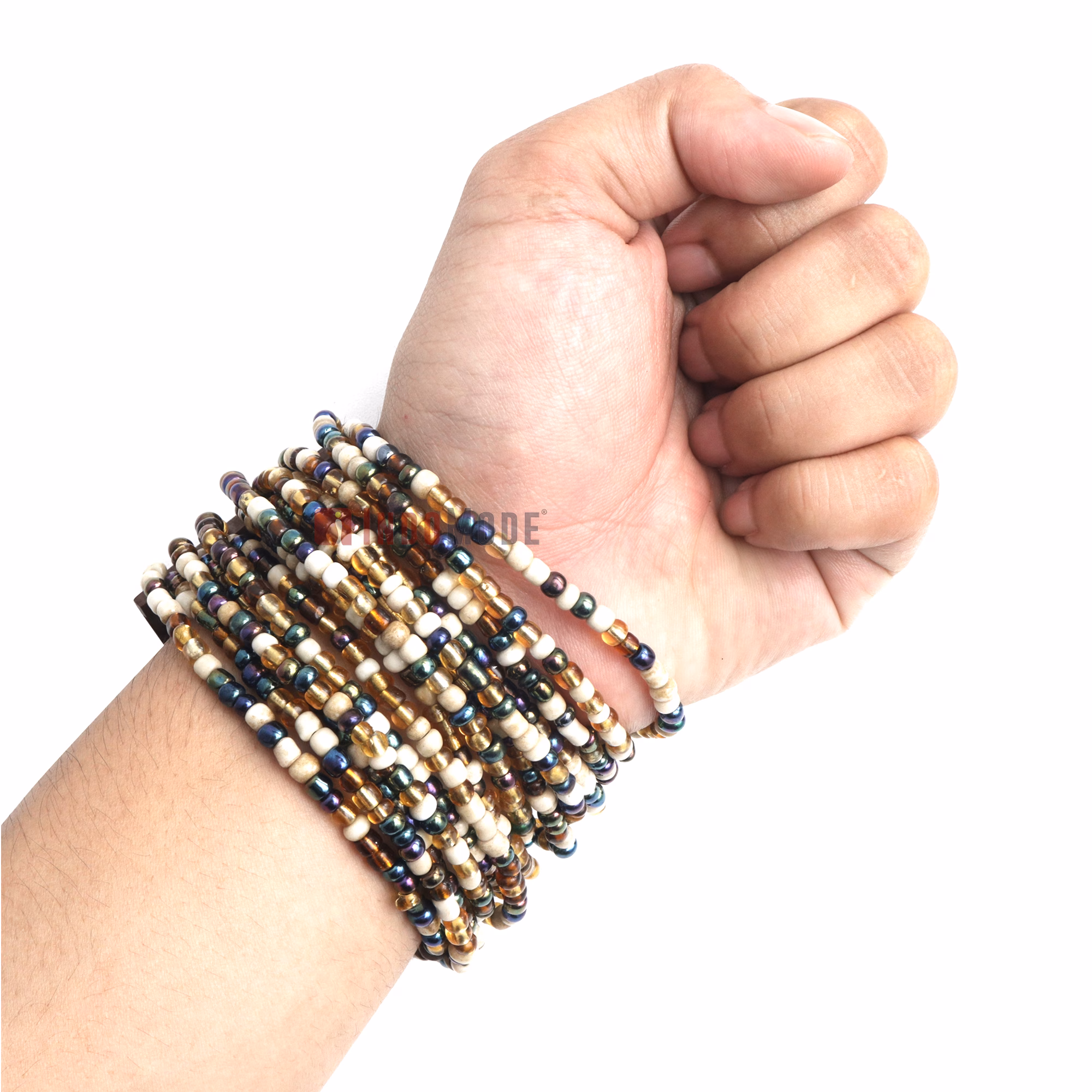 Beaded In Bali Bracelet 14-Strand Bone-Color White Chrome Brown Mix - Image 6