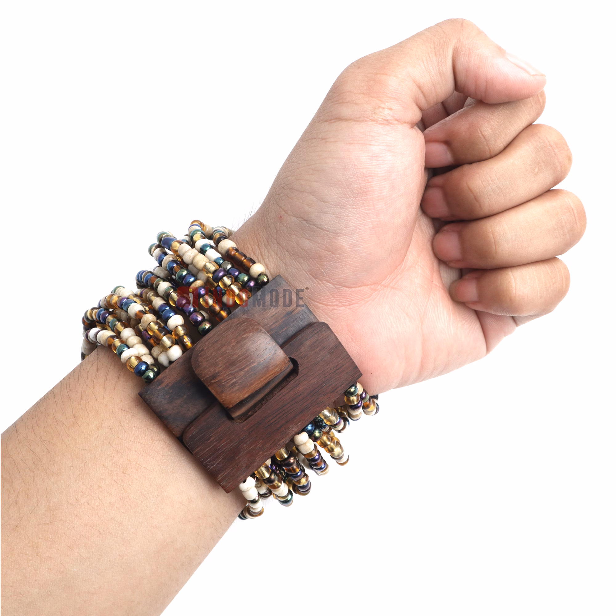 Beaded In Bali Bracelet 14-Strand Bone-Color White Chrome Brown Mix - Image 7