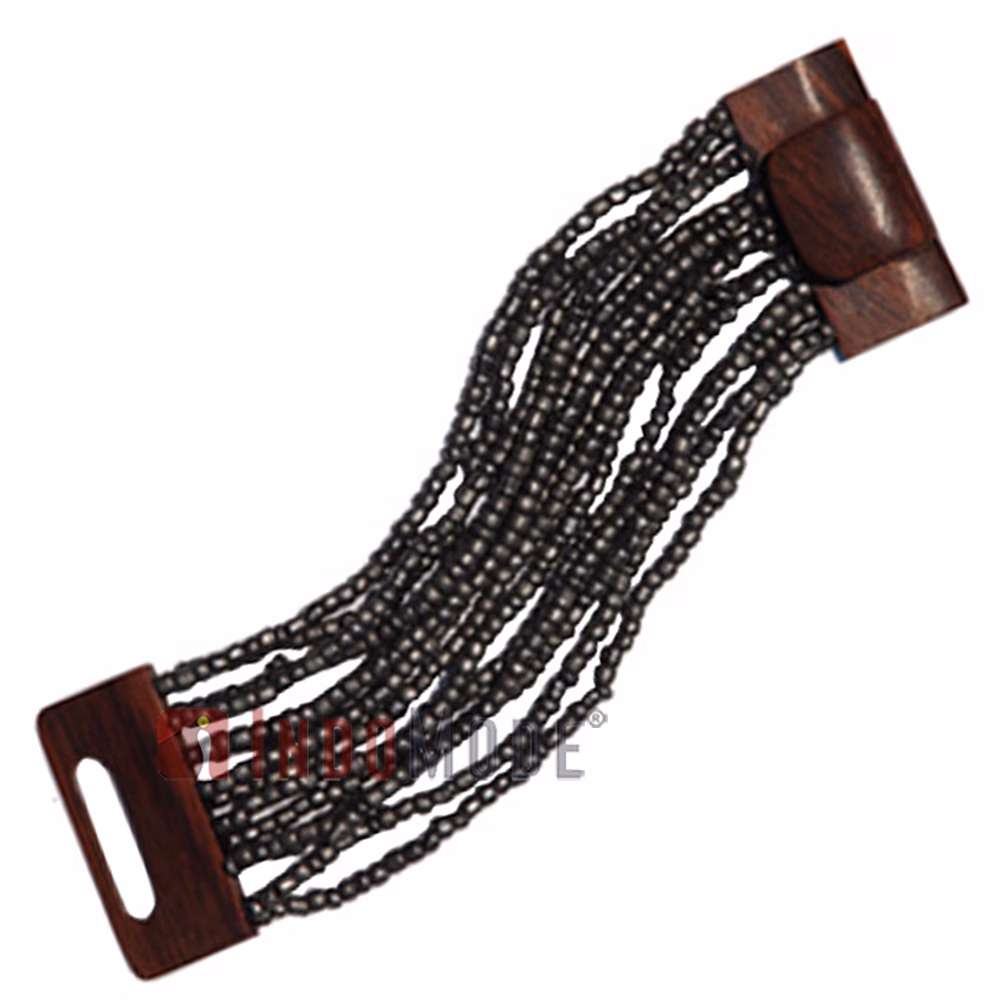 Beaded In Bali Bracelet Dark Gray 14-Strand Glass with Hardwood Clasp - Image 2