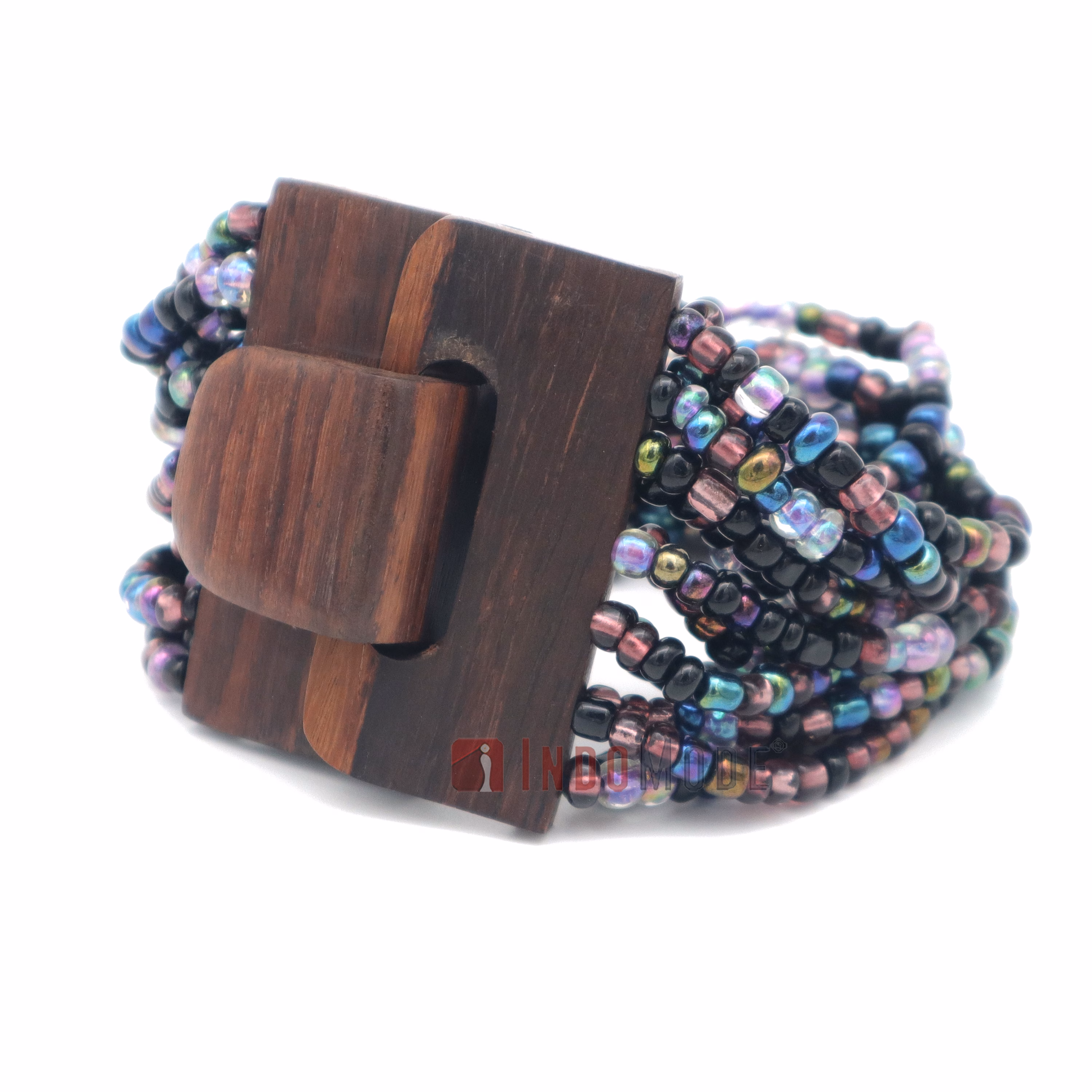 Hematite Color Rainbow Chrome Handcrafted Glass Beaded Bali Bracelet