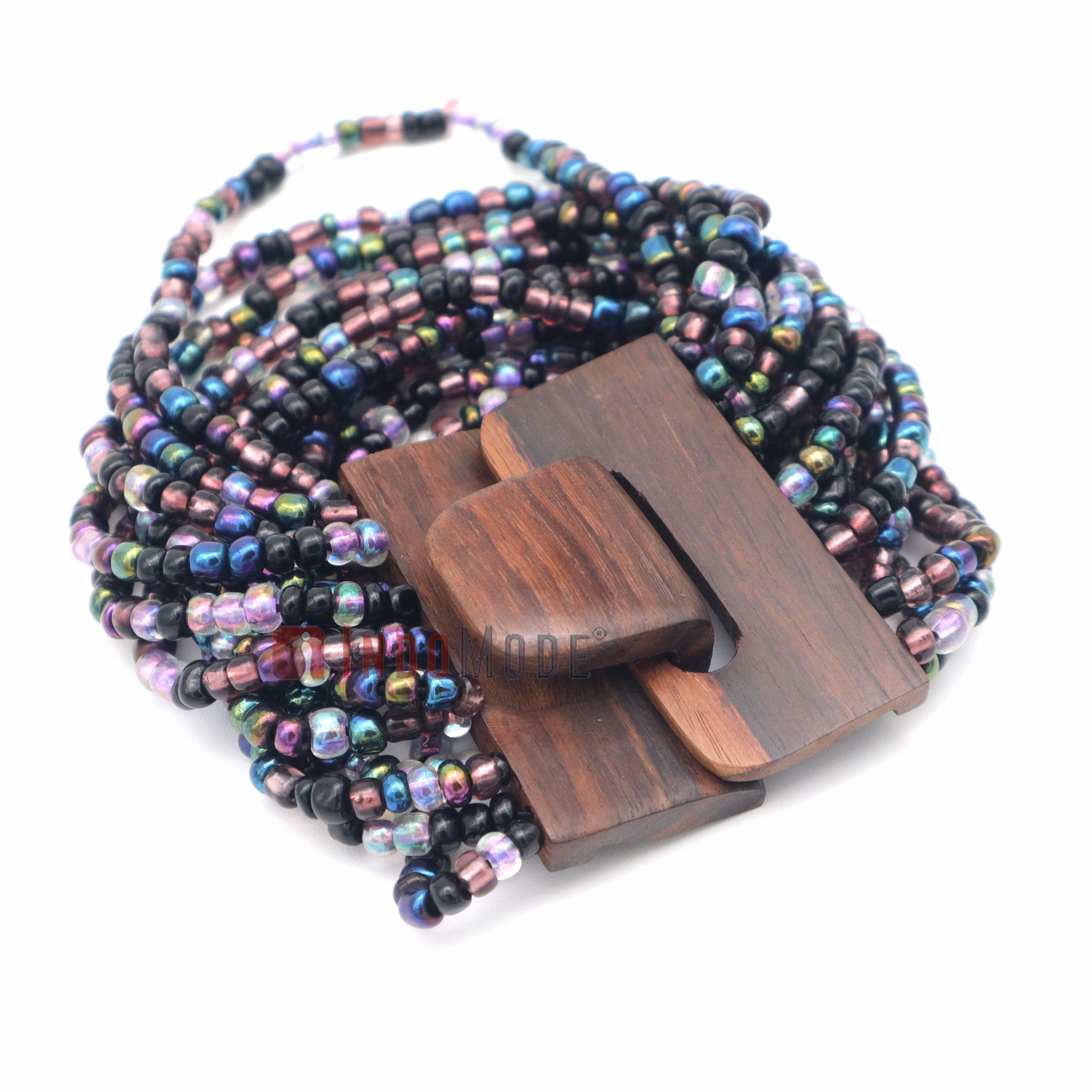 Hematite Color Rainbow Chrome Handcrafted Glass Beaded Bali Bracelet - Image 2