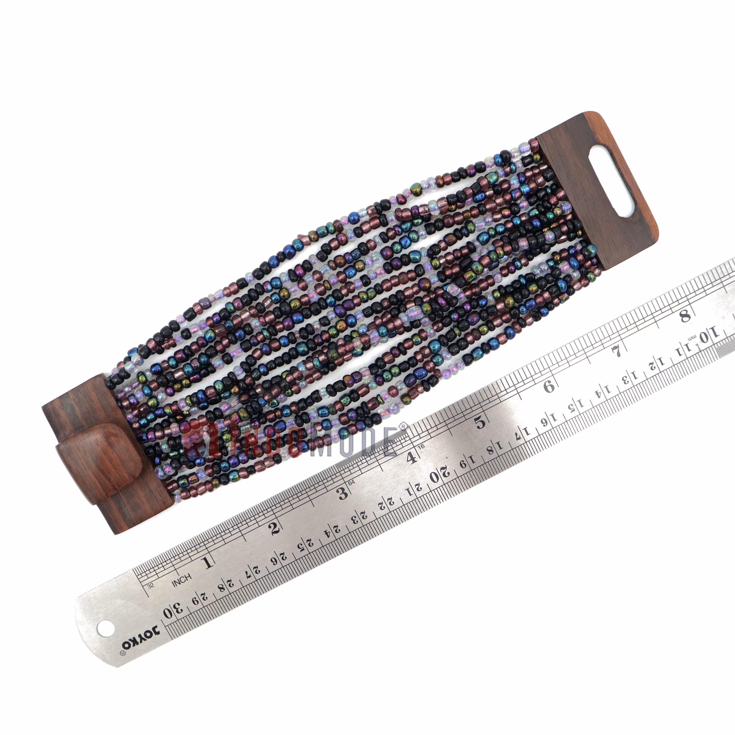 Hematite Color Rainbow Chrome Handcrafted Glass Beaded Bali Bracelet - Image 3