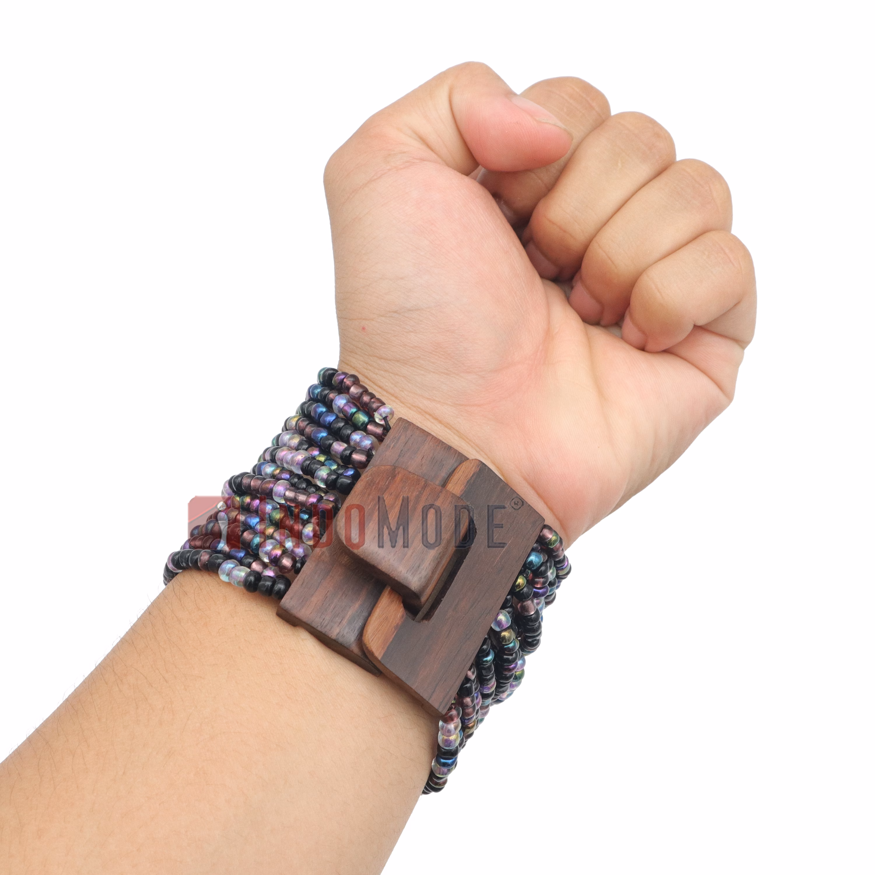 Hematite Color Rainbow Chrome Handcrafted Glass Beaded Bali Bracelet - Image 4