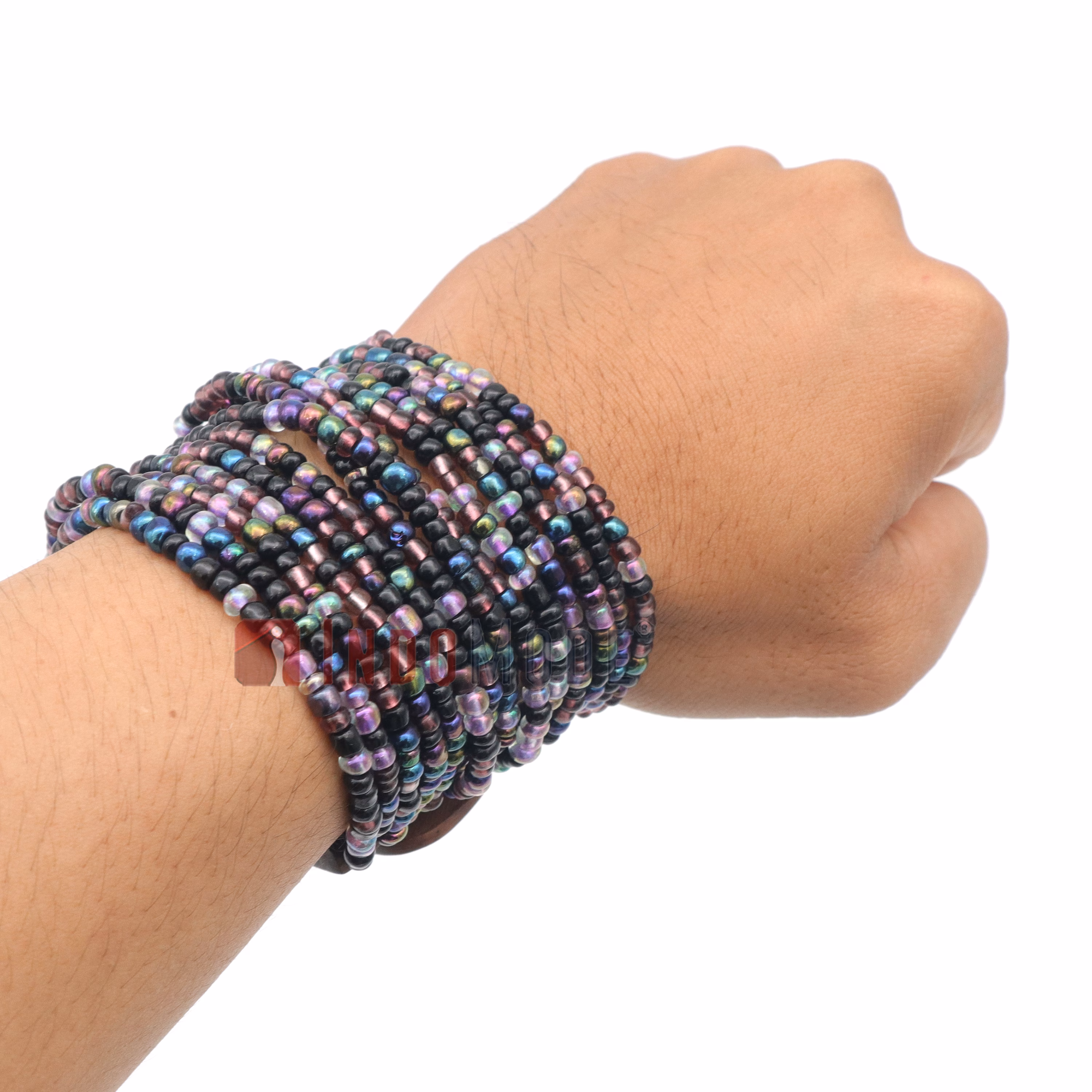 Hematite Color Rainbow Chrome Handcrafted Glass Beaded Bali Bracelet - Image 5