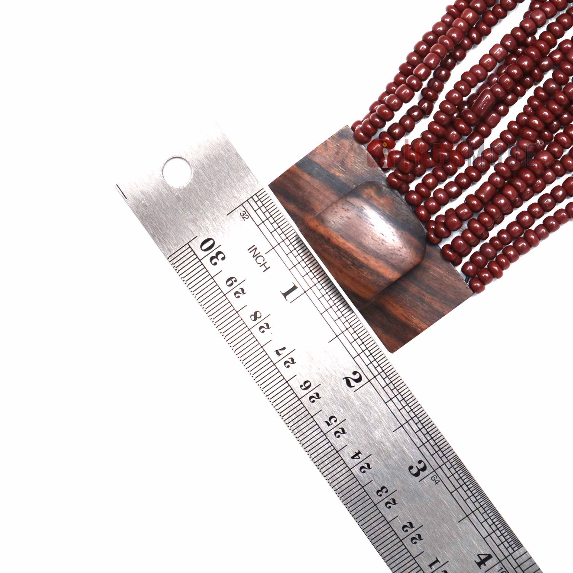 Maroon Beaded Bali Bracelet Ethnic Design Glass Wooden Buckle Clasp