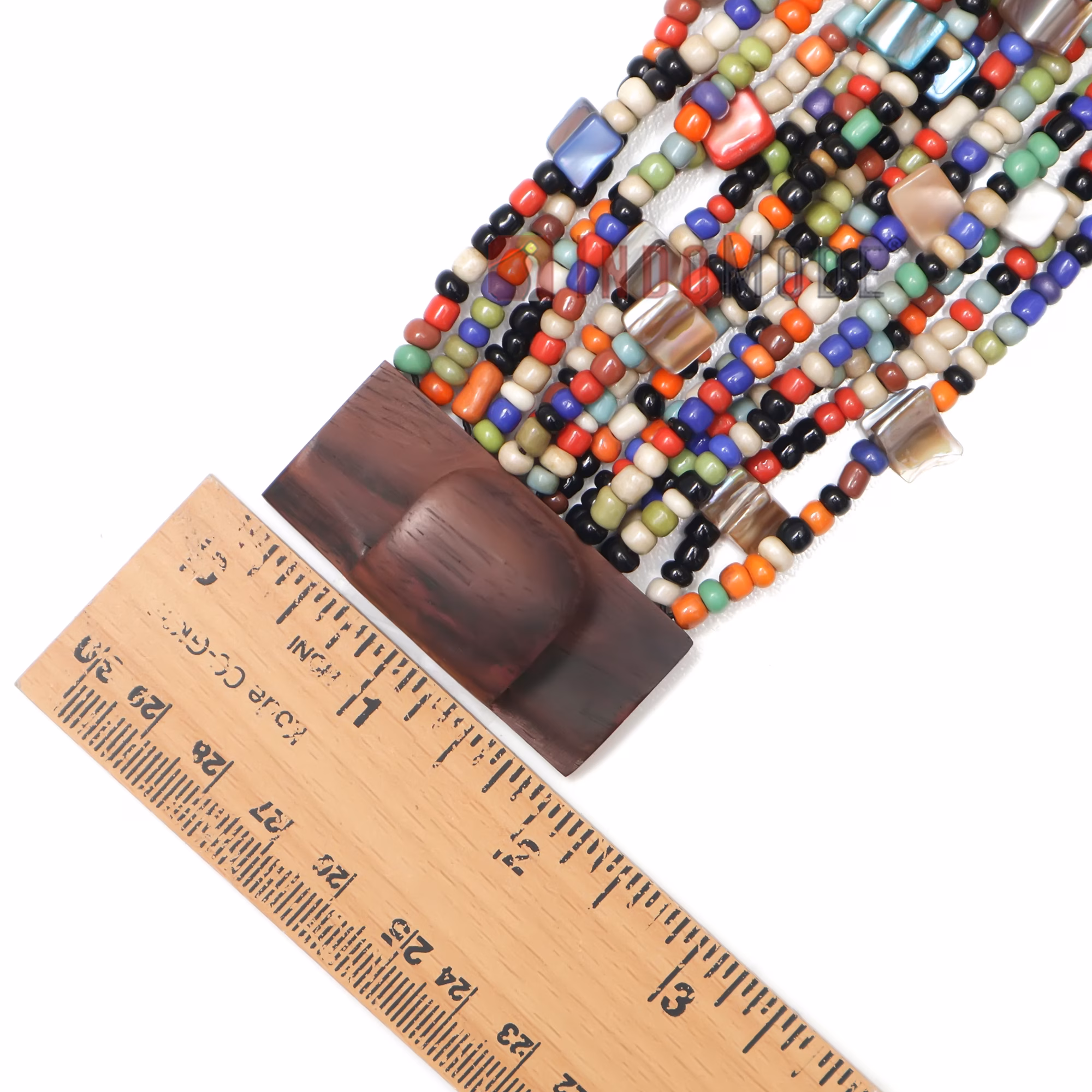 Multi-Colored 14-Strand Beaded Bracelet Wooden Buckle Clasp Mop Shell - Image 4