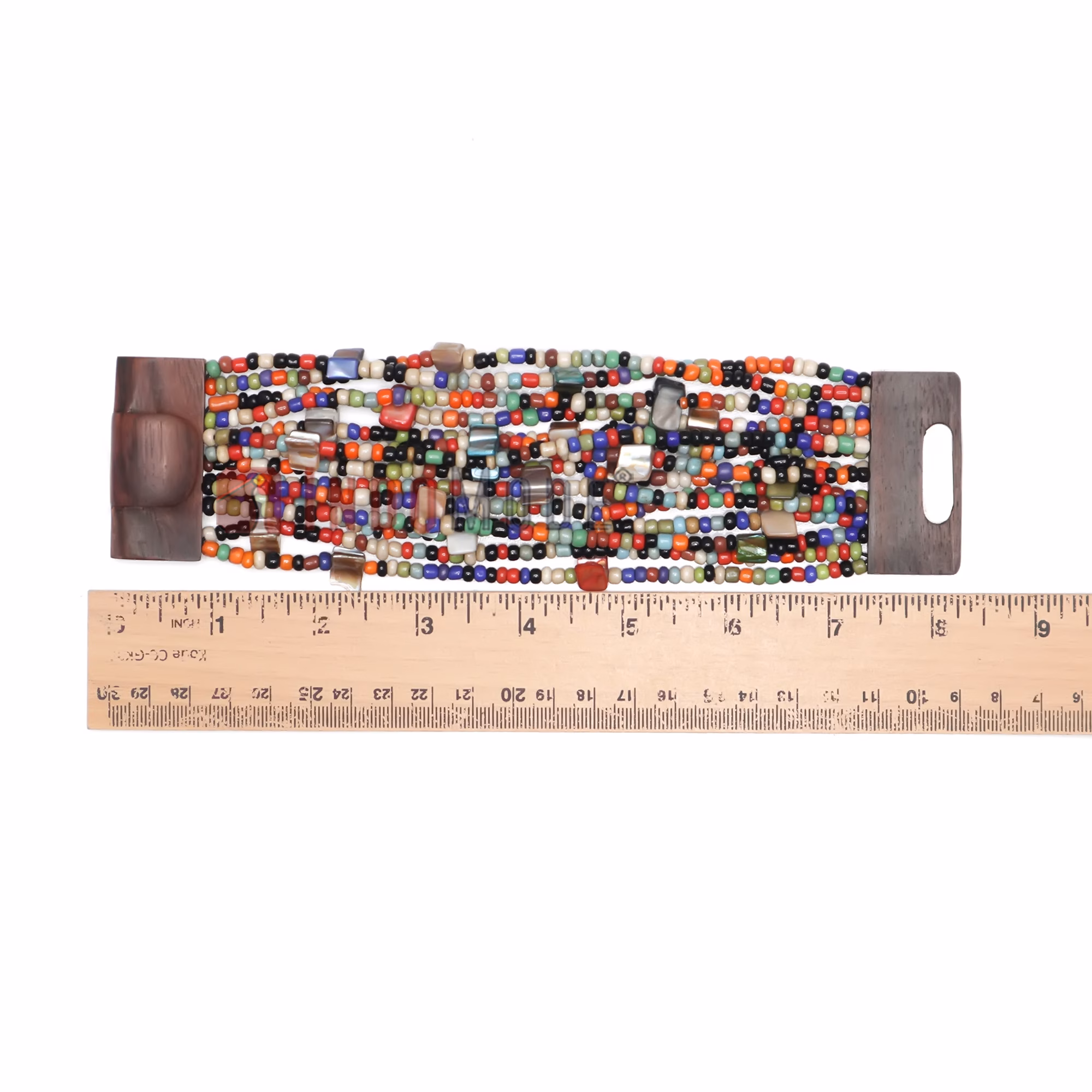 Multi-Colored 14-Strand Beaded Bracelet Wooden Buckle Clasp Mop Shell - Image 5