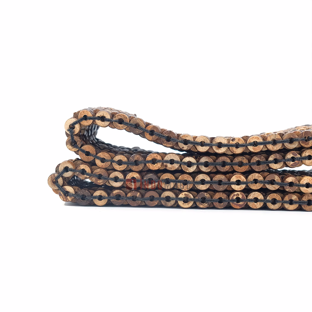 Natural Color Belt for Women Handcrafted Coconut Shell Elongated Beaded 2-inch Wide Elastic Stretchy Cinch BALI Fashion Sturdy Belt Wood Hook Clasp