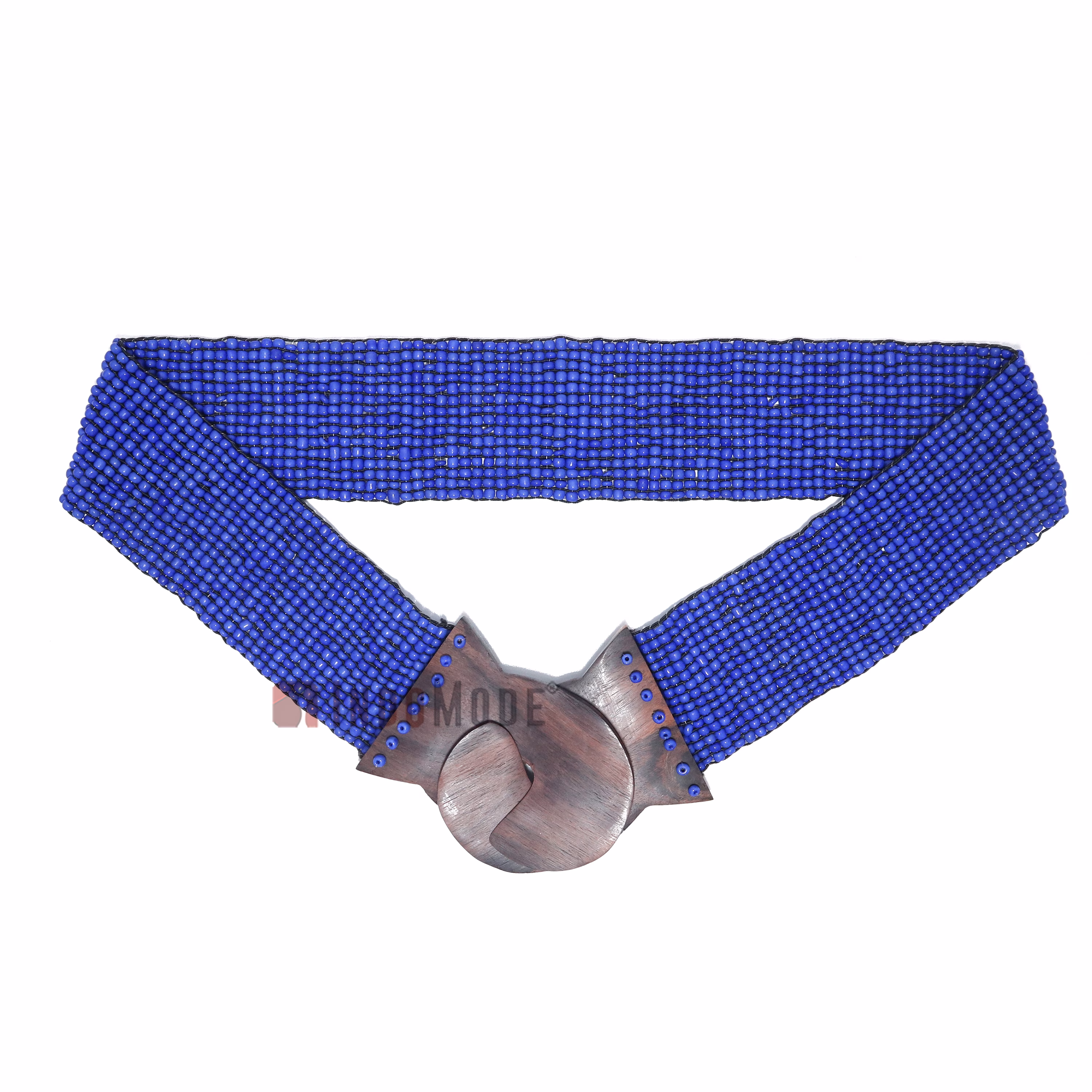 Women's Belt Stretchy Beaded Bali Cinch Belt Wood Clasp - Royal Blue