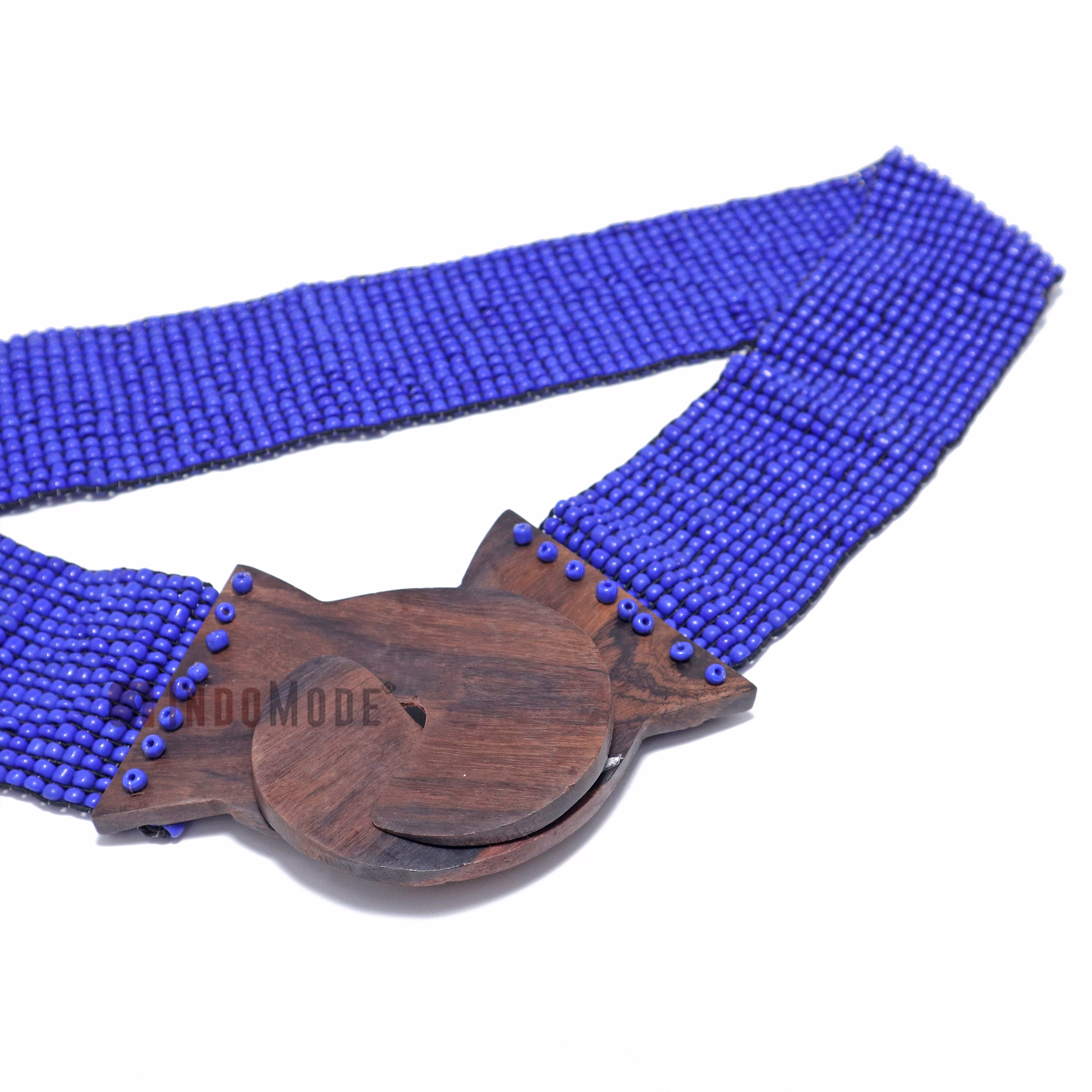 Women's Belt Stretchy Beaded Bali Cinch Belt Wood Clasp - Royal Blue - Image 2