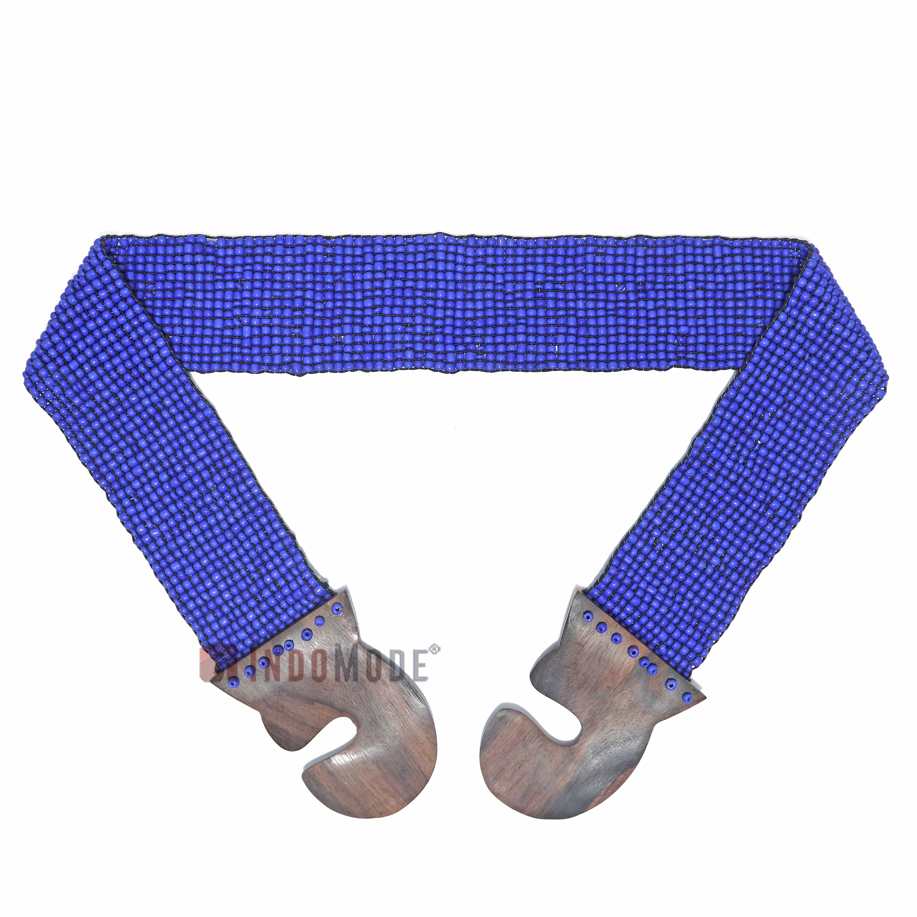 Women's Belt Stretchy Beaded Bali Cinch Belt Wood Clasp - Royal Blue - Image 3