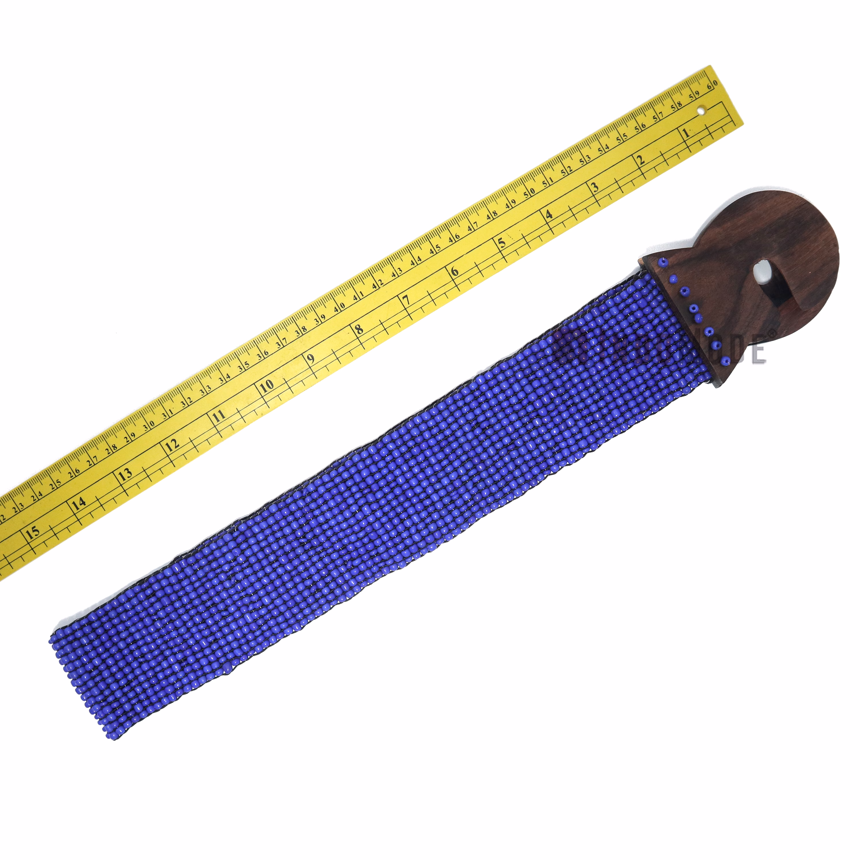 Women's Belt Stretchy Beaded Bali Cinch Belt Wood Clasp - Royal Blue - Image 4