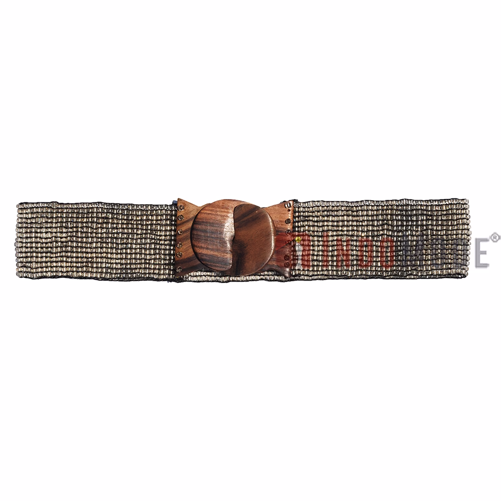 Women's Belt Stretchy Beaded Bali Cinch Belt Wood Clasp - Transparent Clear - Image 2
