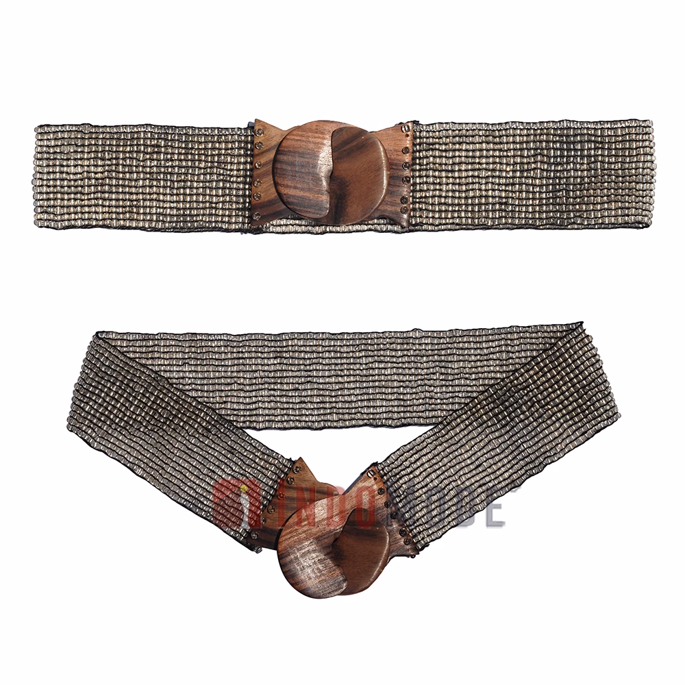 Women's Belt Stretchy Beaded Bali Cinch Belt Wood Clasp - Transparent Clear - Image 3