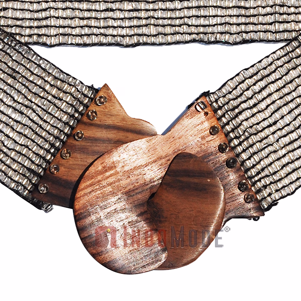Women's Belt Stretchy Beaded Bali Cinch Belt Wood Clasp - Transparent Clear - Image 4