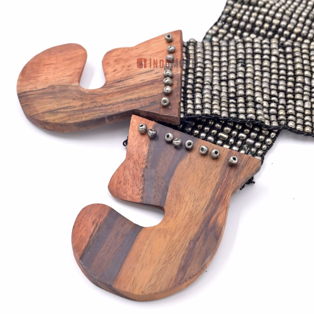 Women's Belt Stretchy Beaded Bali Cinch Belt Wood Clasp - Dark Silver